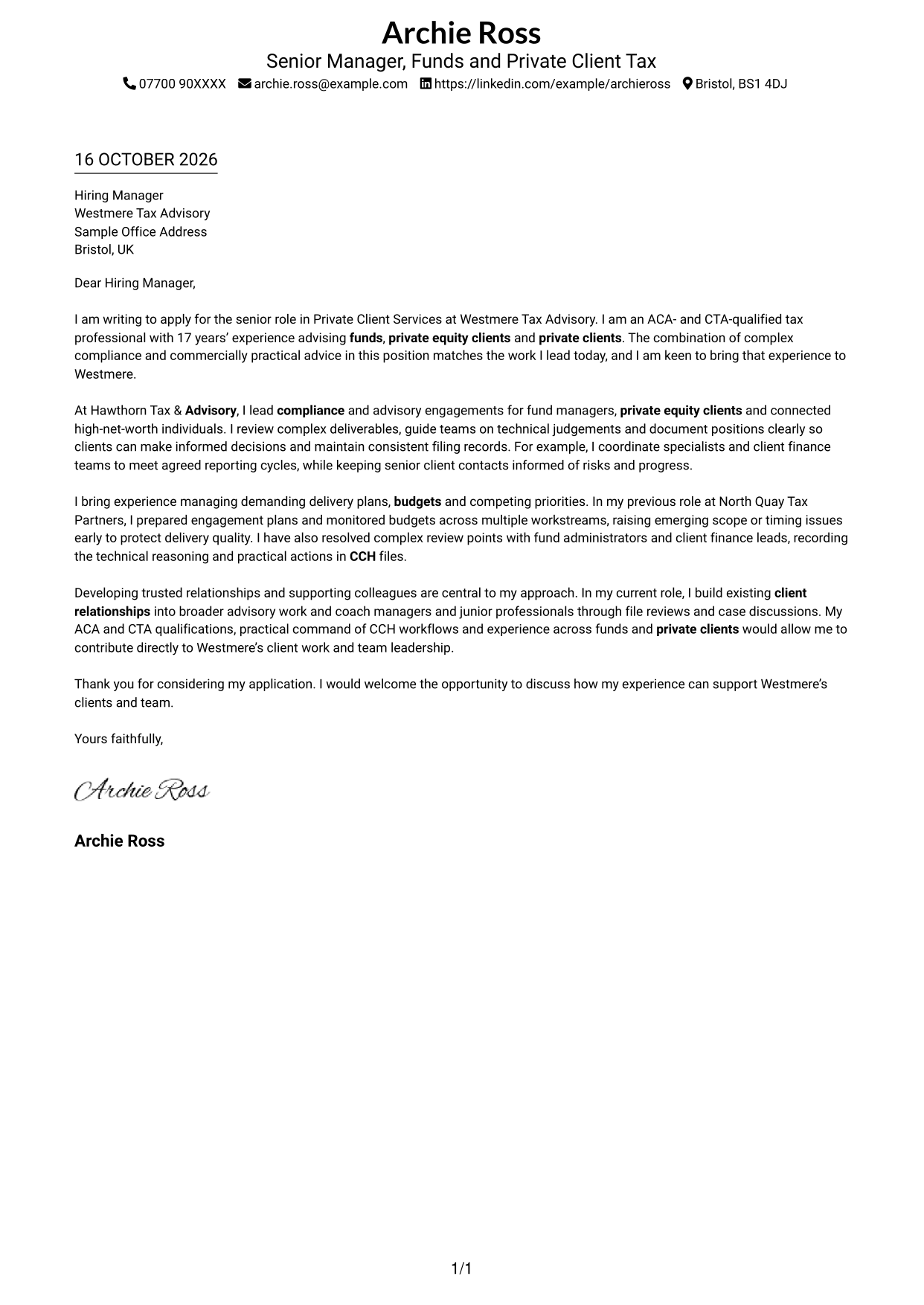 Cover letter example — page 1