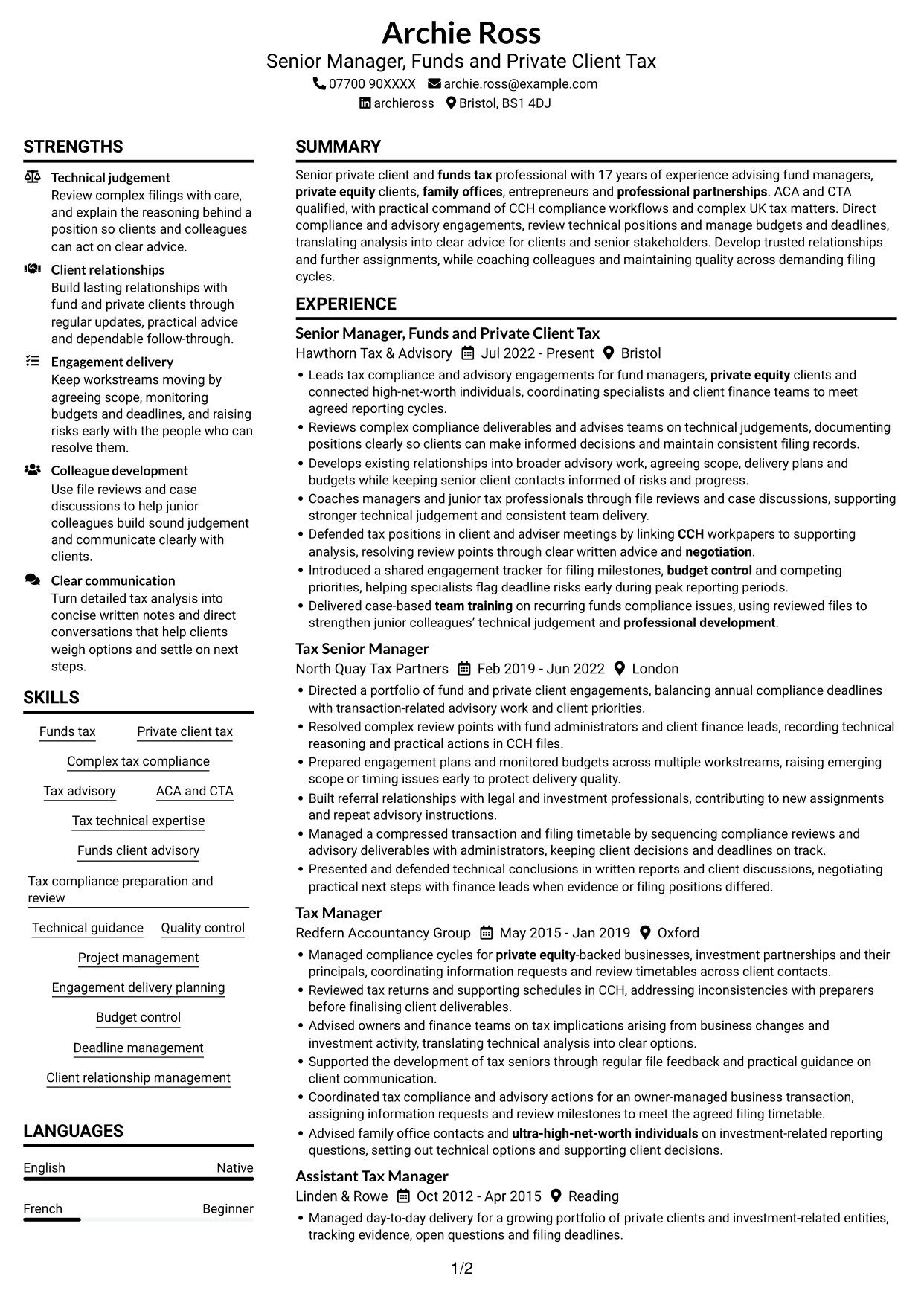 CV example — page 1