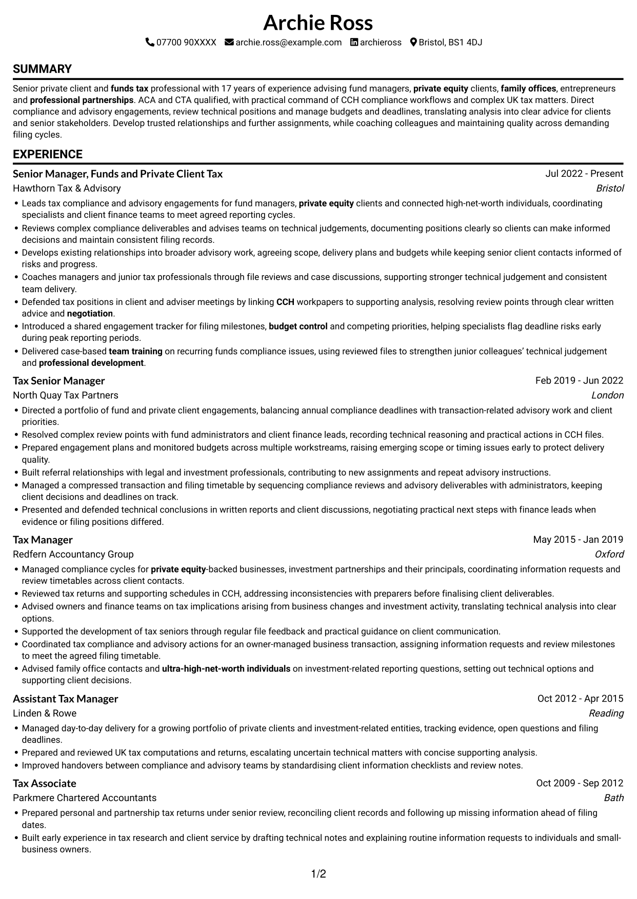 CV example — page 1