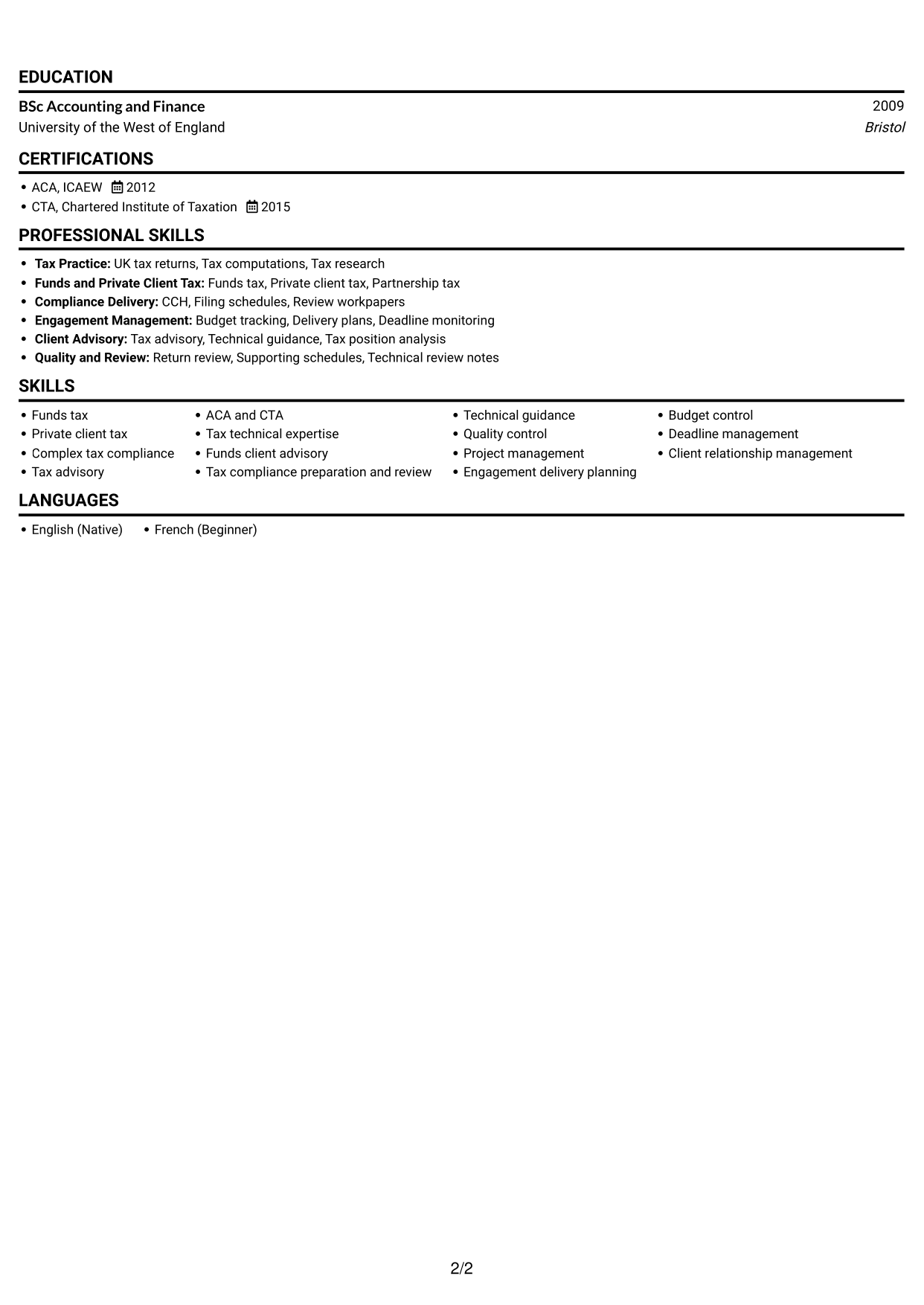 CV example — page 2
