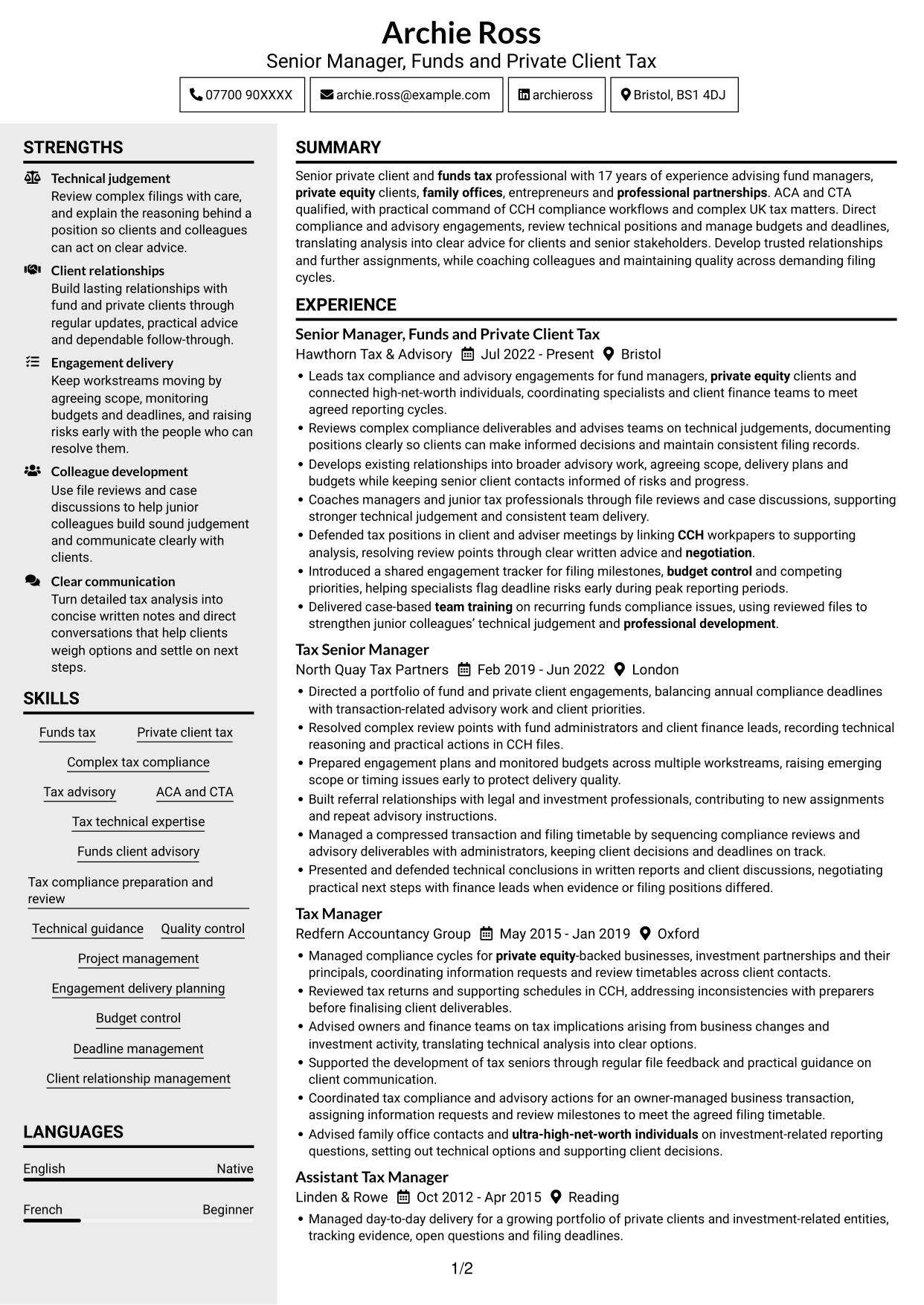 CV example — page 1
