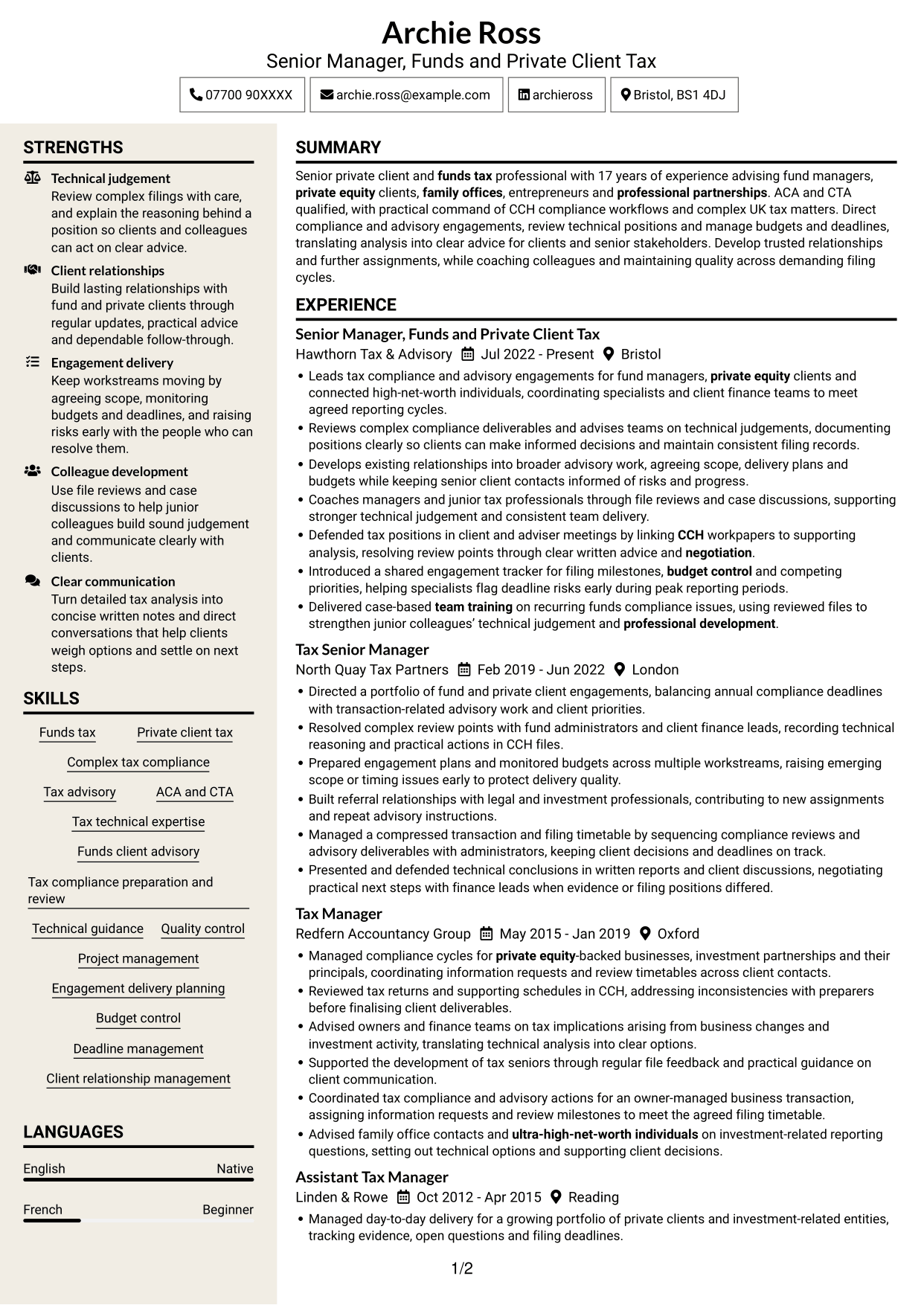 CV example — page 1