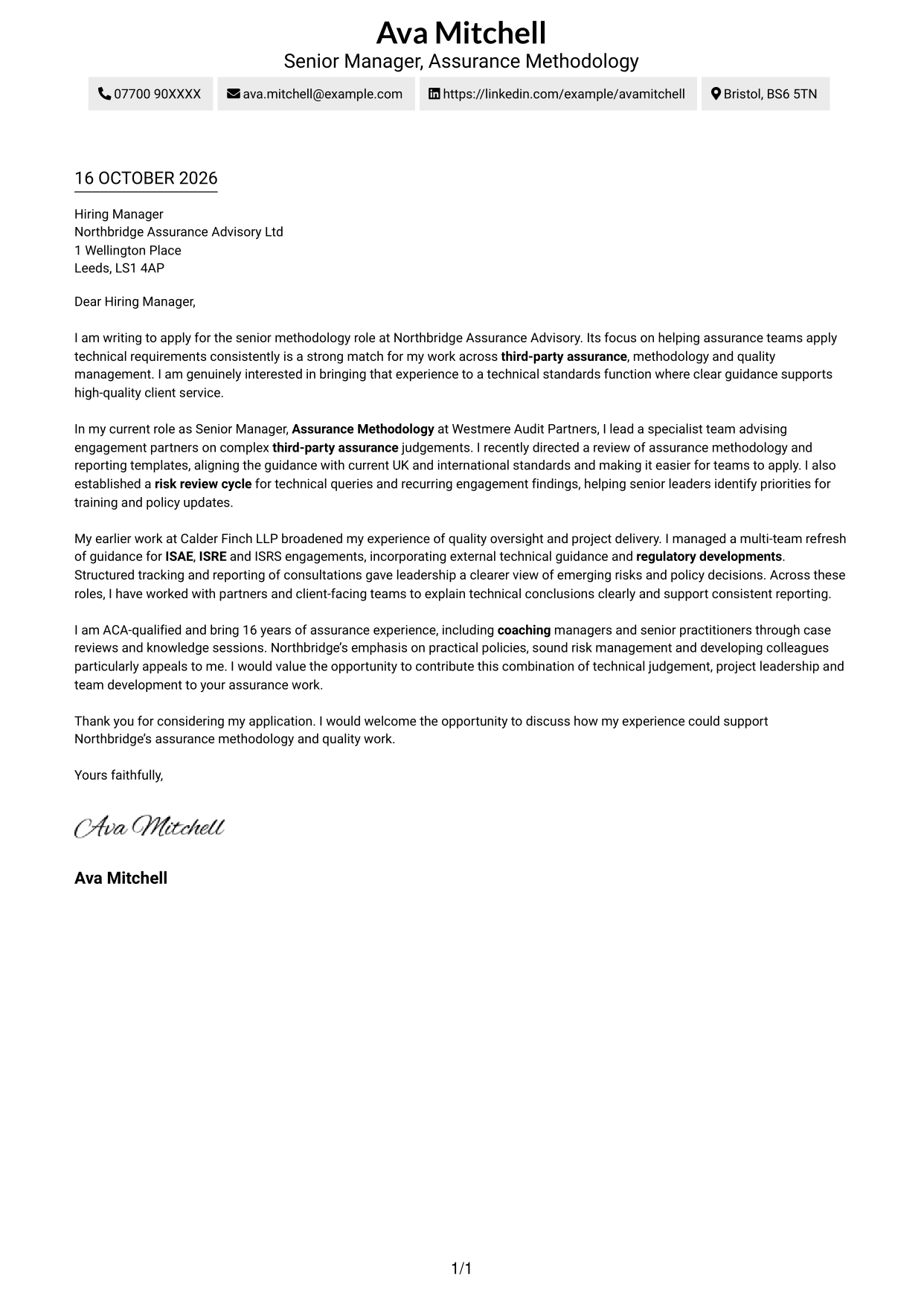 Cover letter example — page 1
