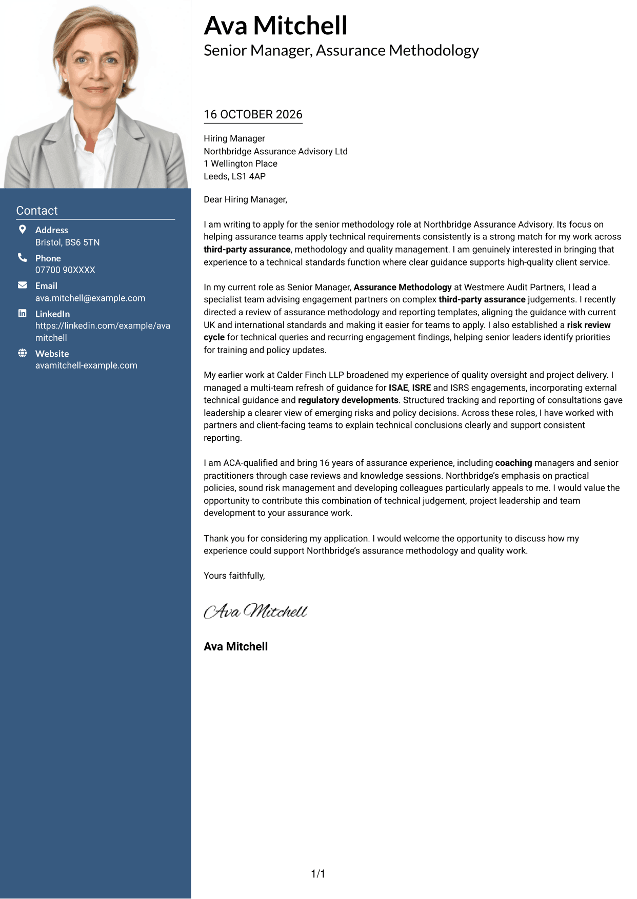 Cover letter example — page 1