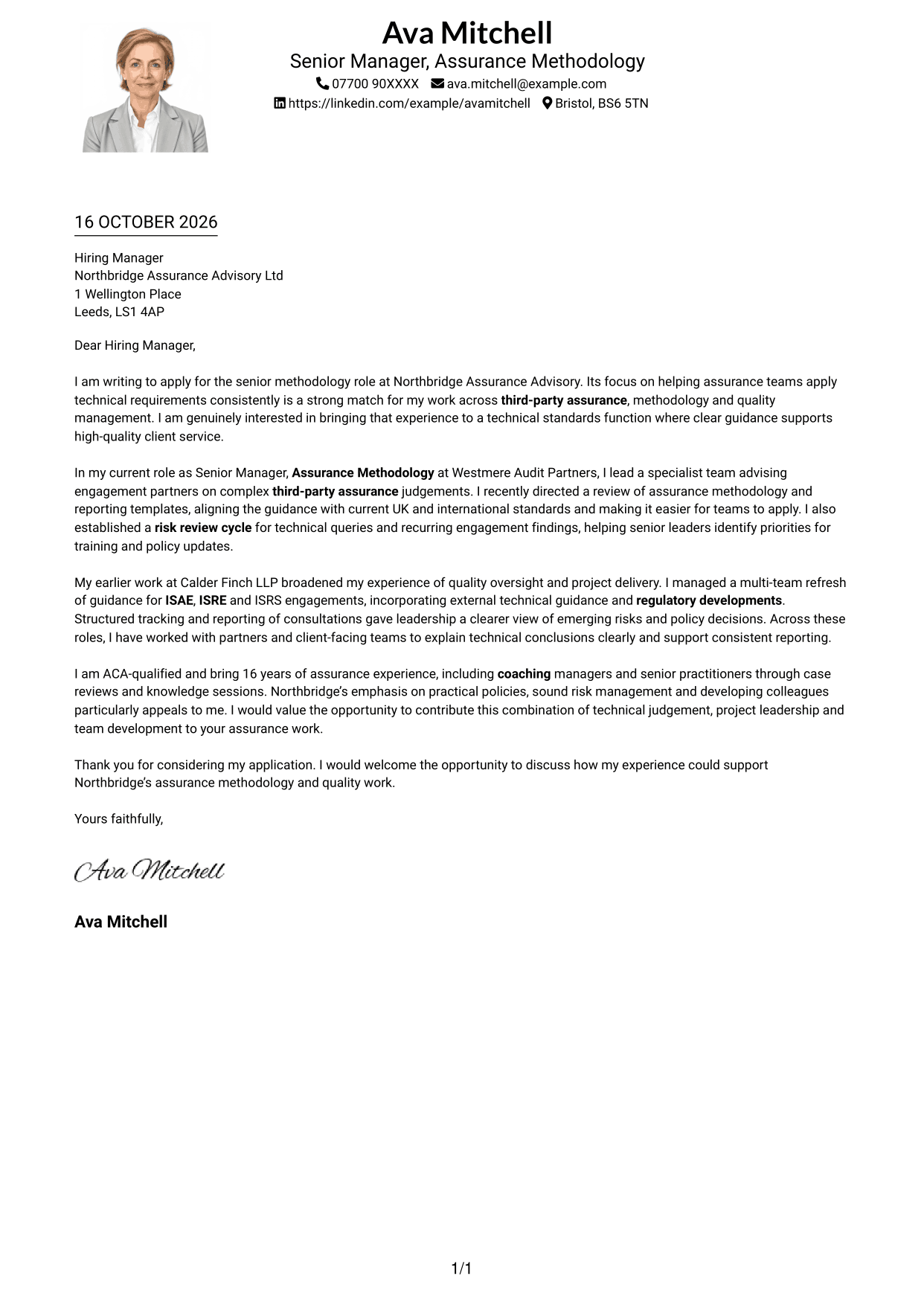 Cover letter example — page 1