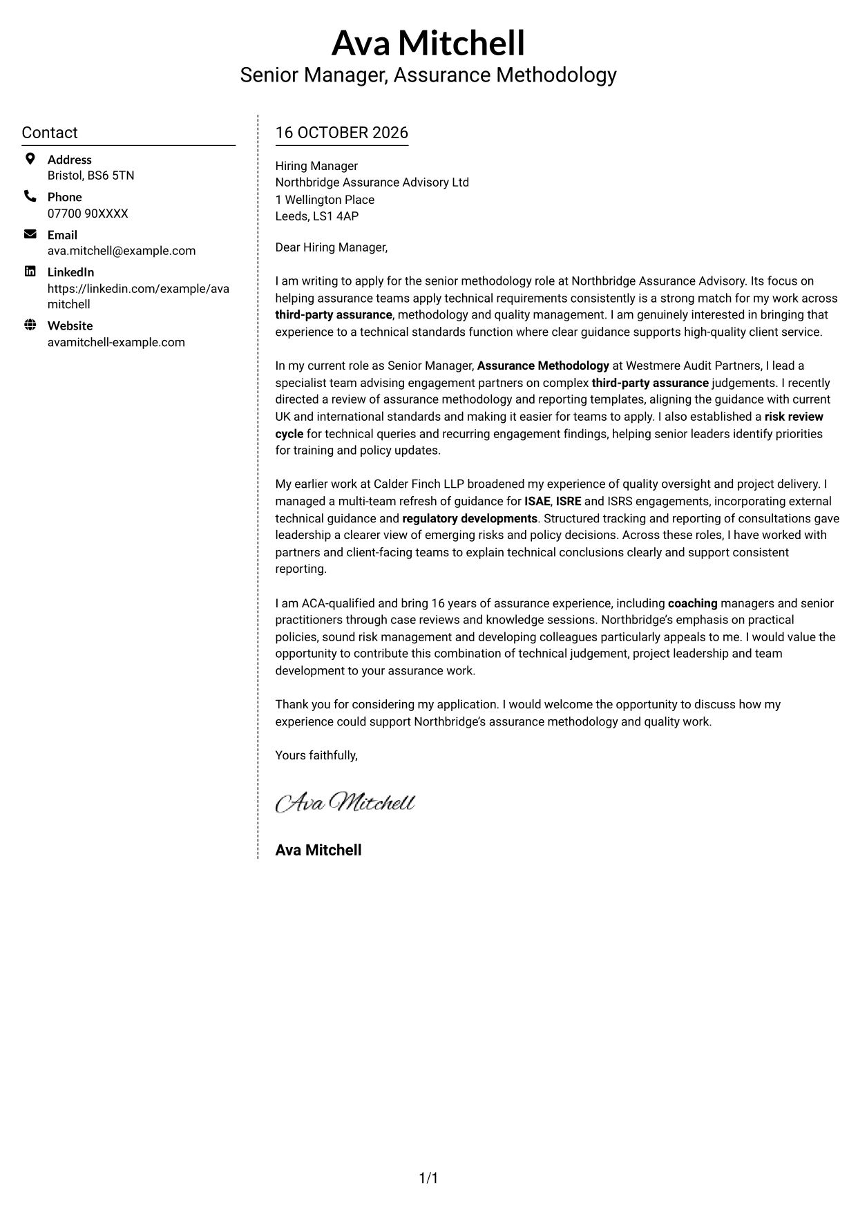 Cover letter example — page 1
