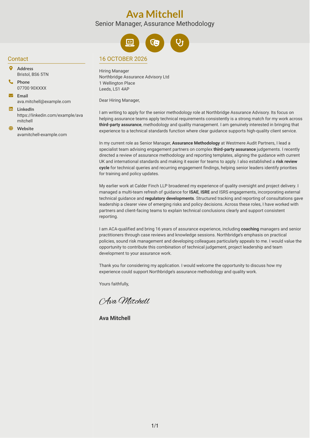 Cover letter example — page 1