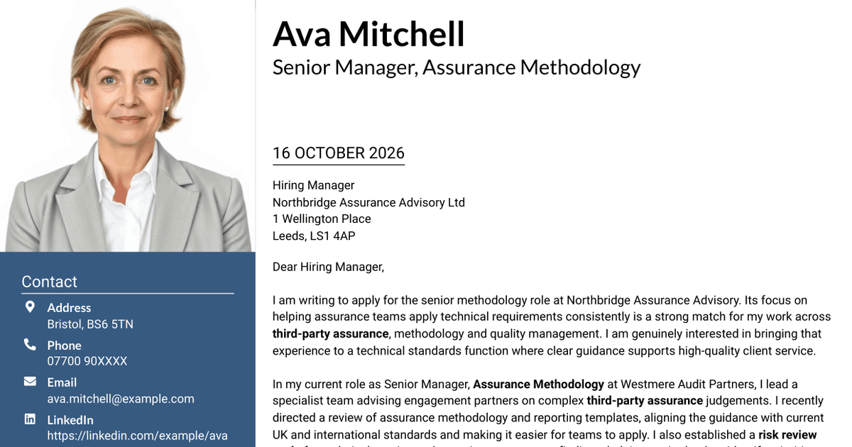 7 Senior Manager - Third Party Assurance Methodology, Reporting and Risk Management Cover Letter Templates with Example