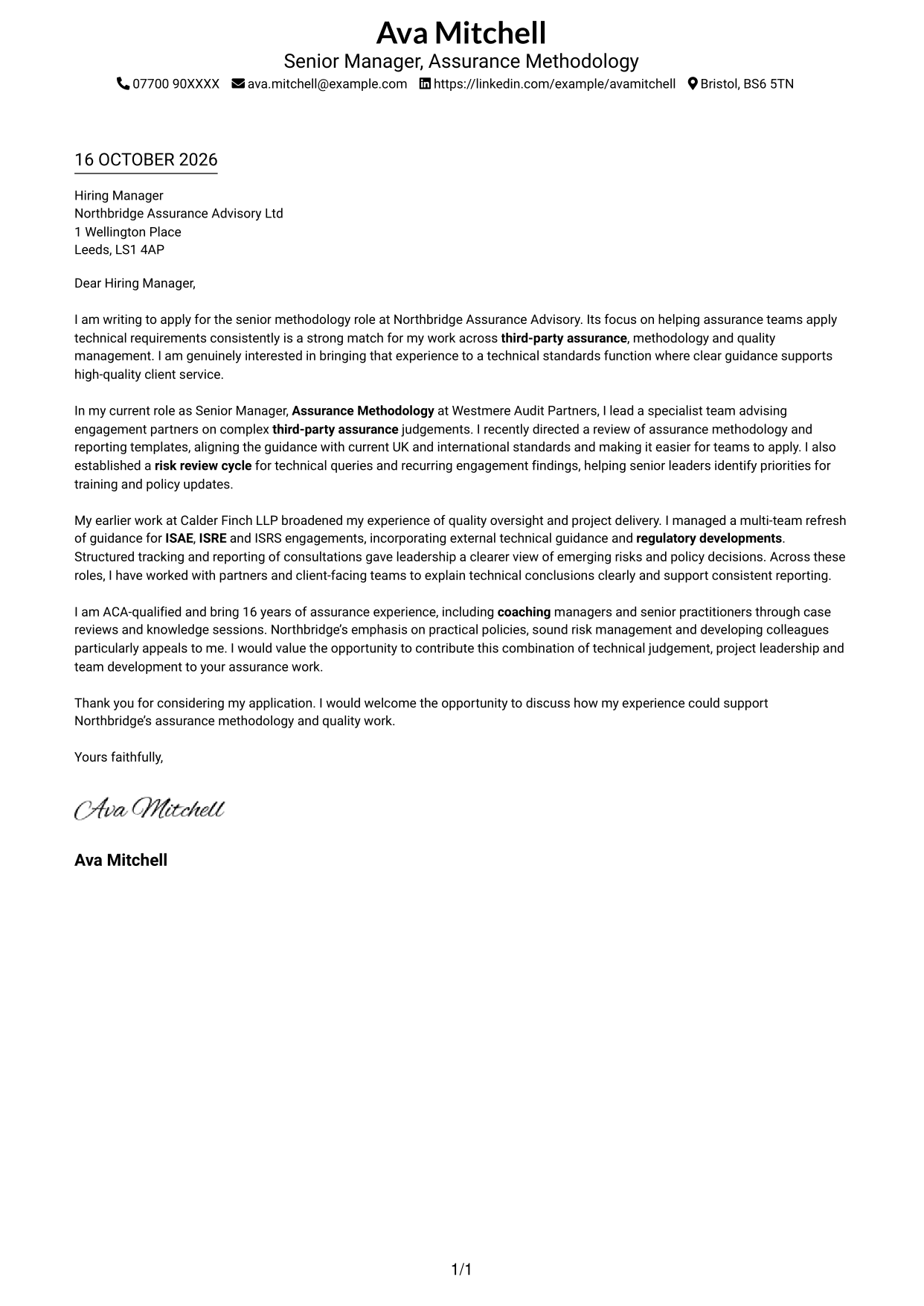 Cover letter example — page 1