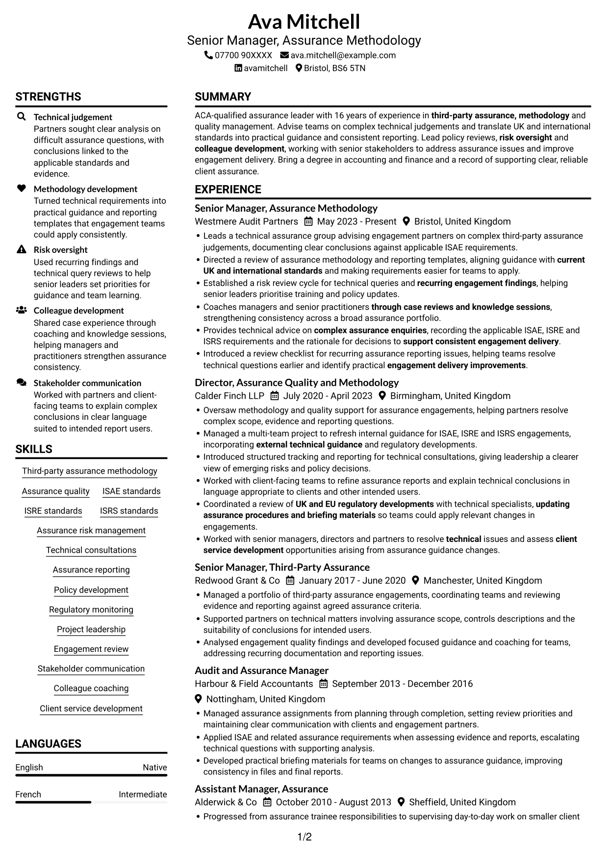 CV example — page 1
