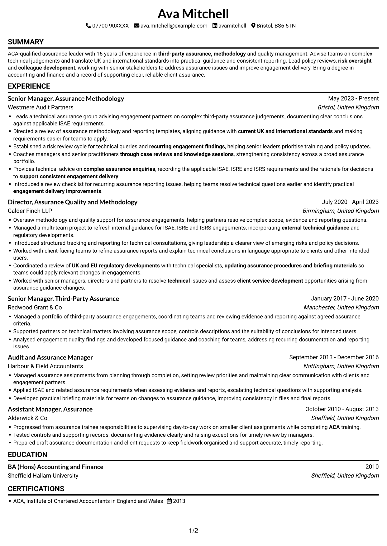 CV example — page 1
