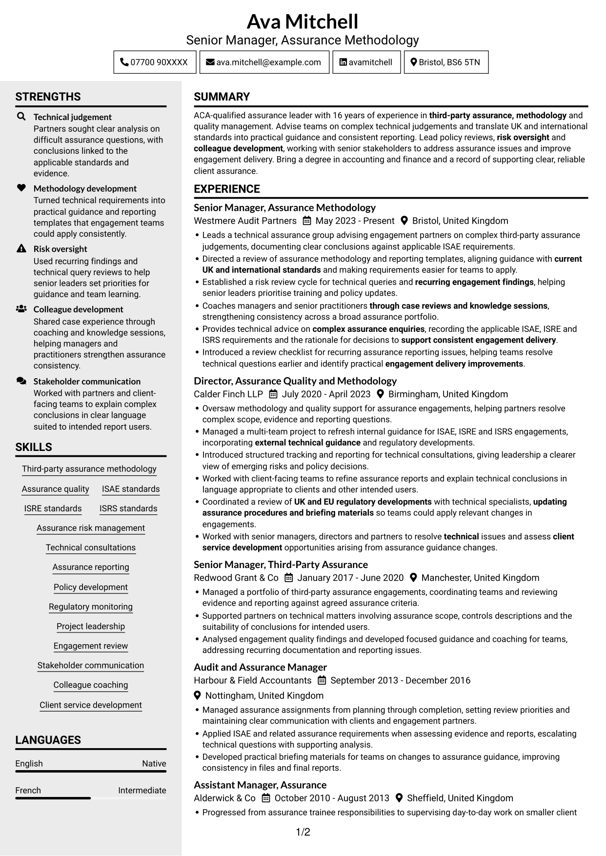CV example — page 1