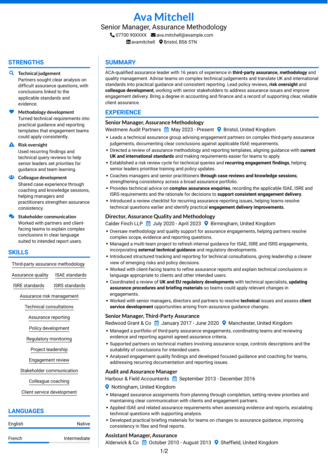 CV example — page 1