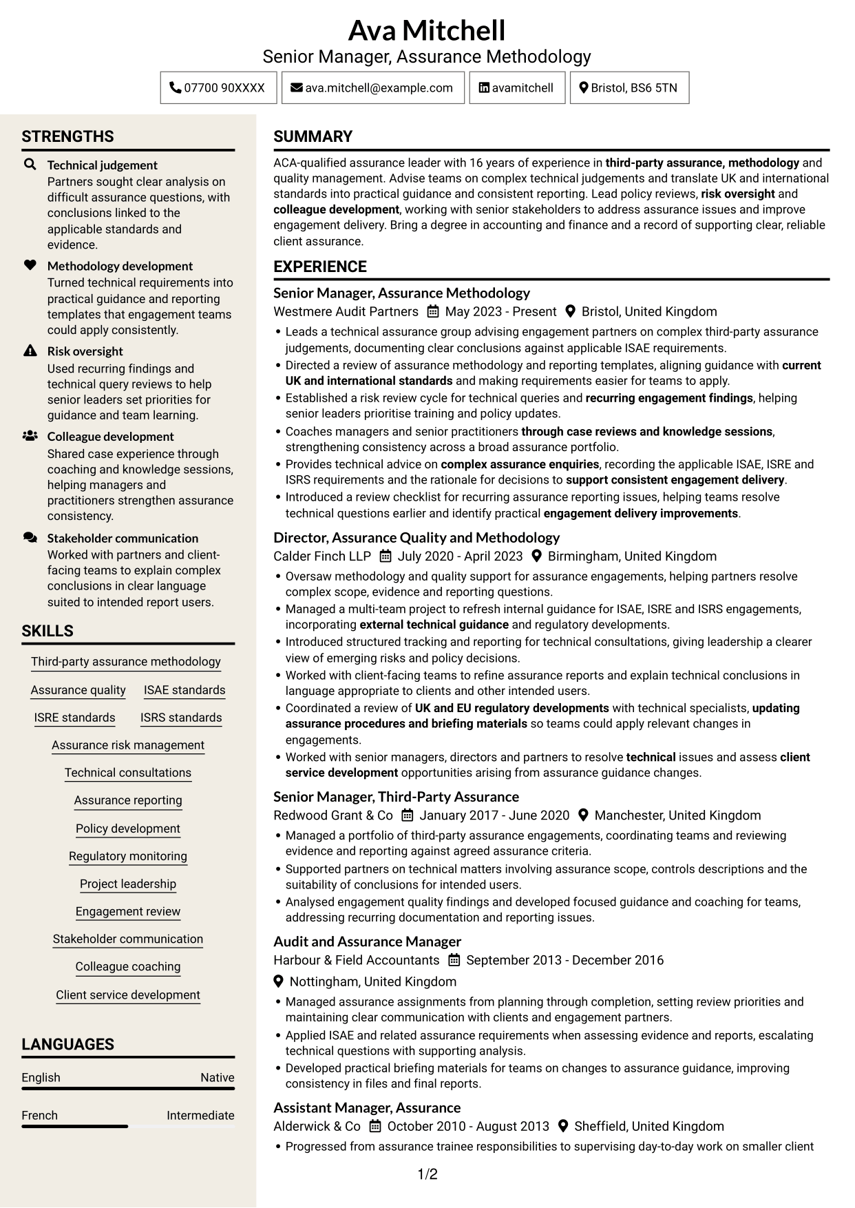 CV example — page 1