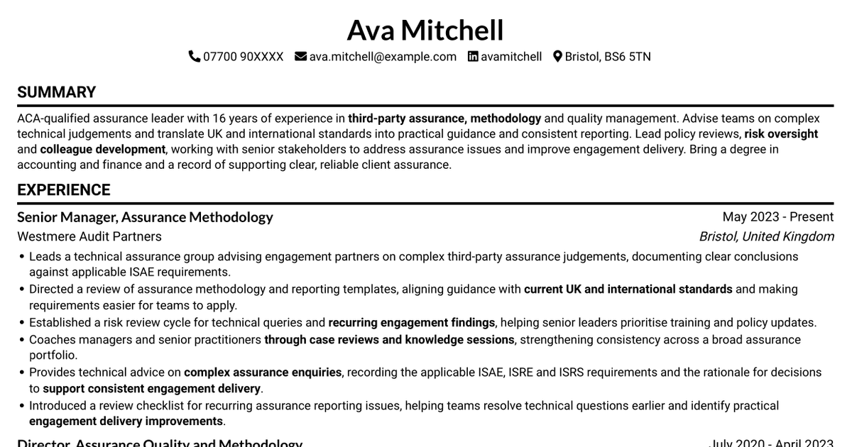 7 Senior Manager - Third Party Assurance Methodology, Reporting and Risk Management CV Templates with Example