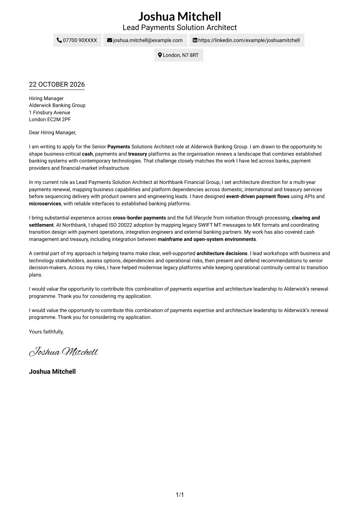 Cover letter example — page 1
