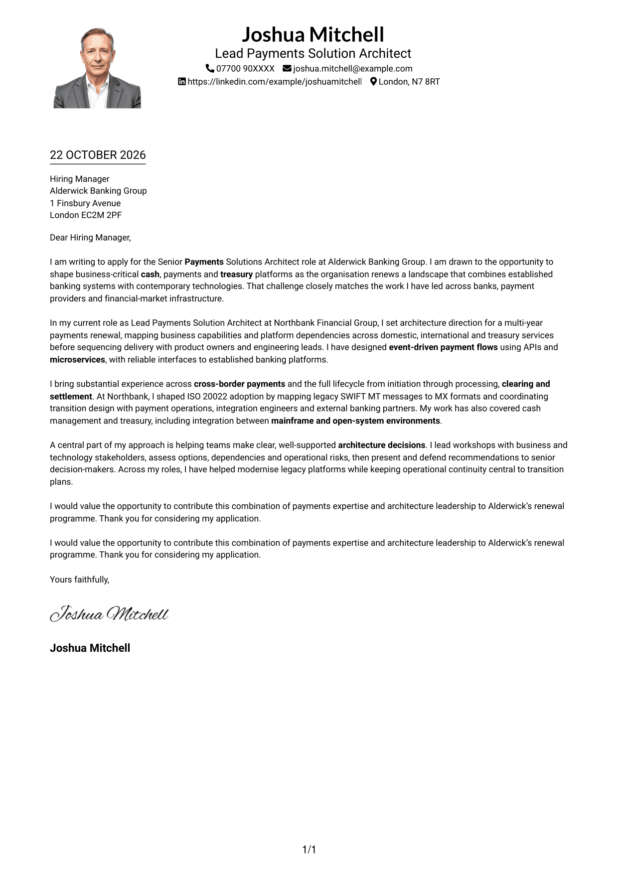 Cover letter example — page 1