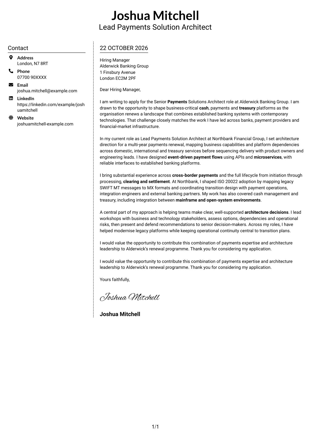 Cover letter example — page 1