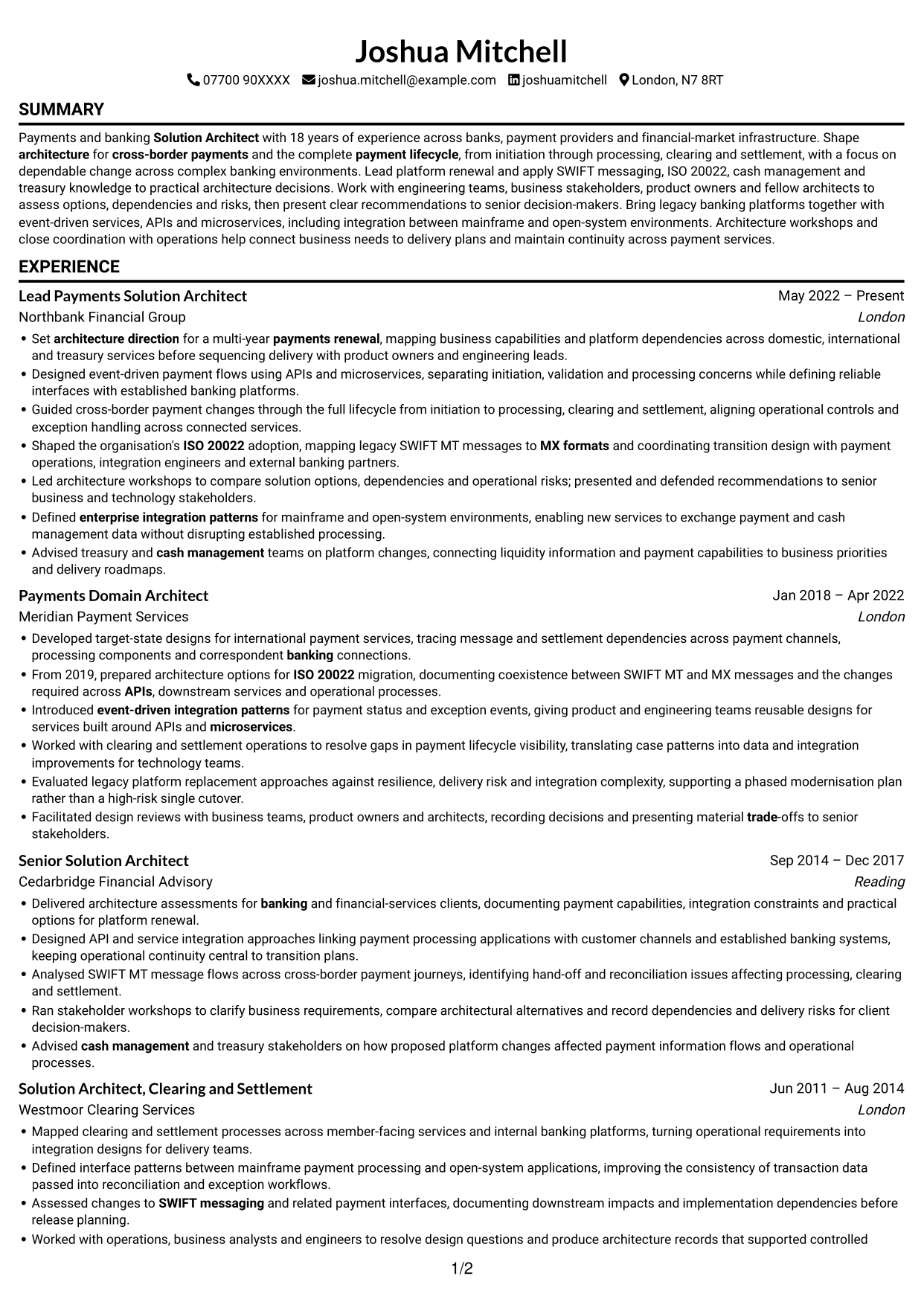 CV example — page 1