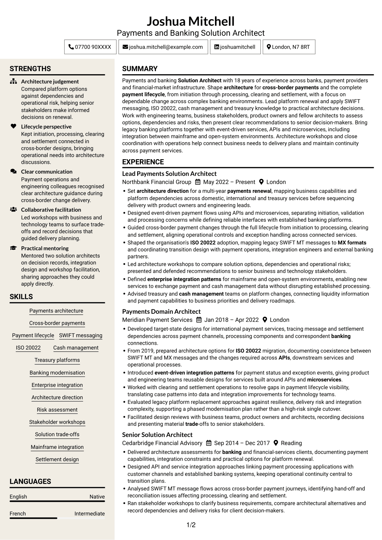 CV example — page 1