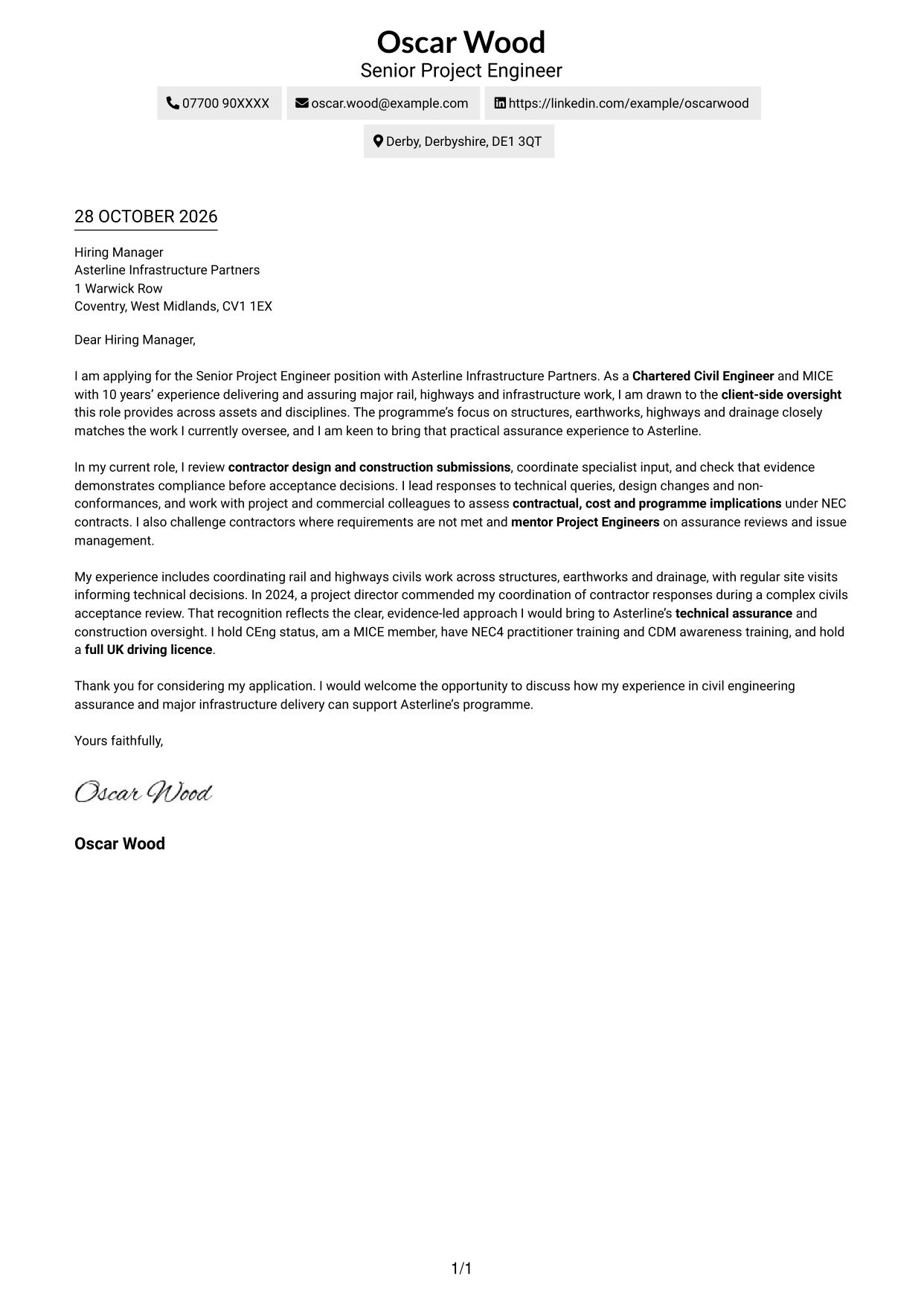 Cover letter example — page 1