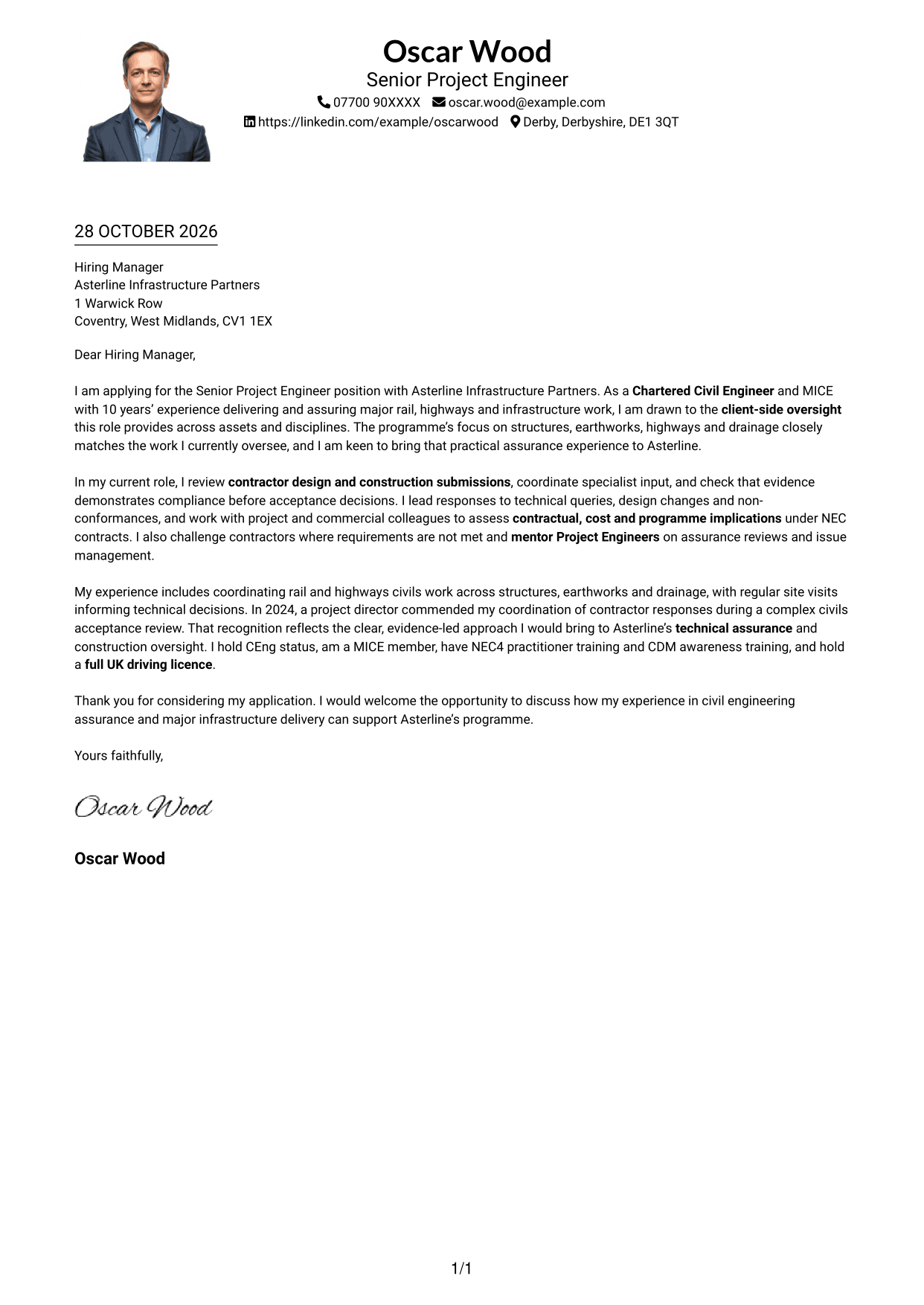 Cover letter example — page 1