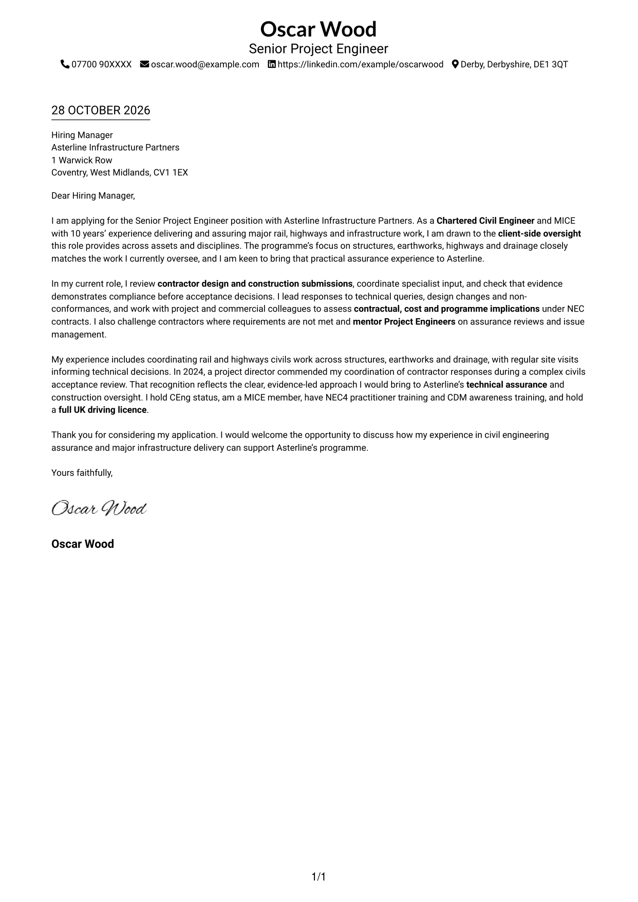 Cover letter example — page 1