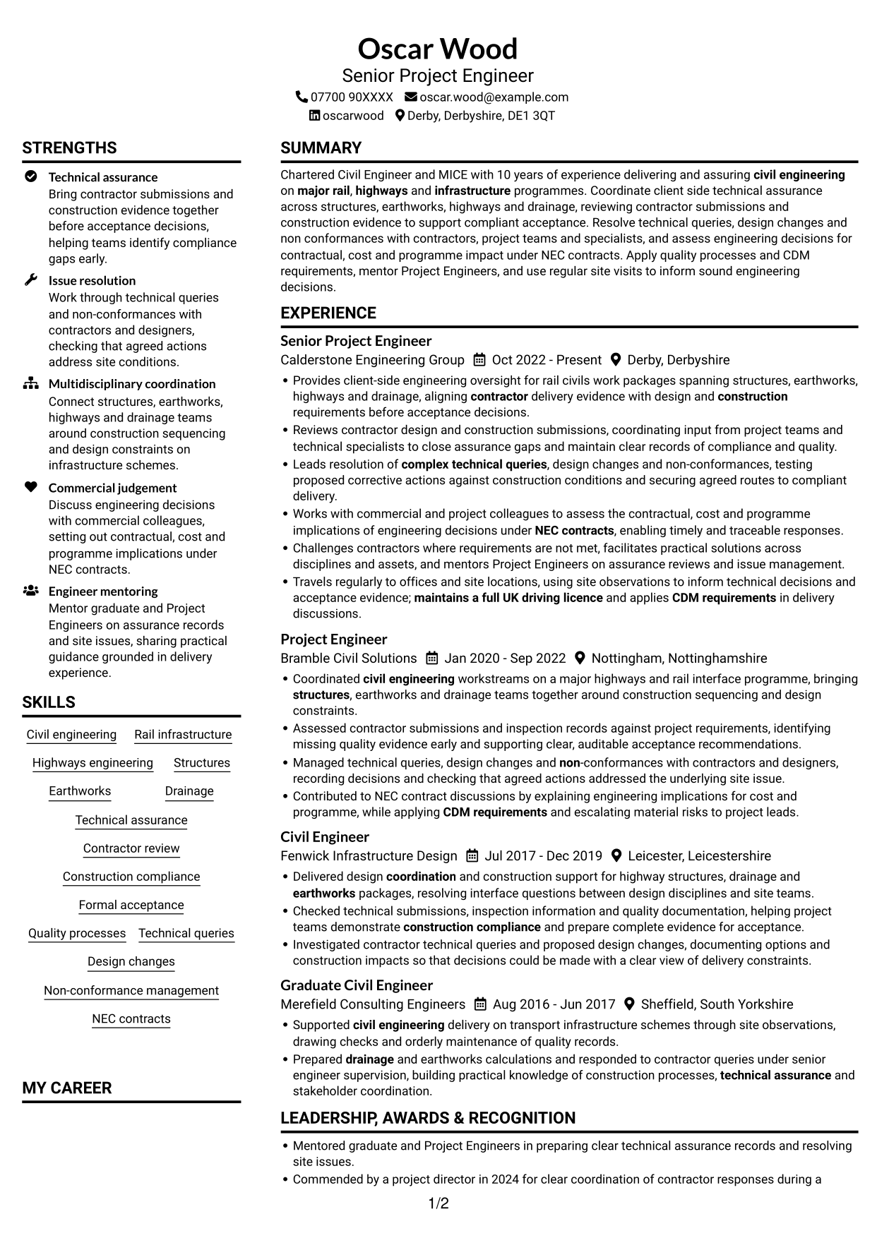 CV example — page 1