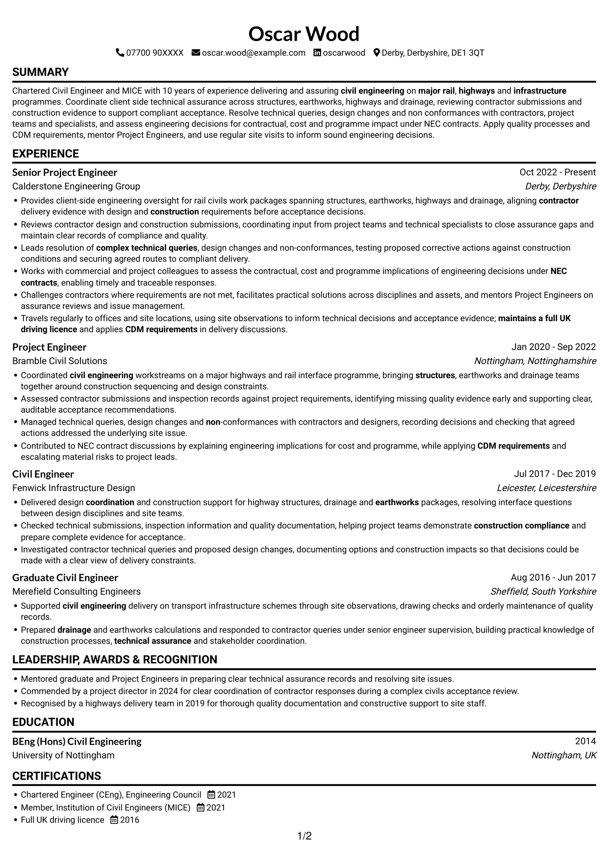 CV example — page 1