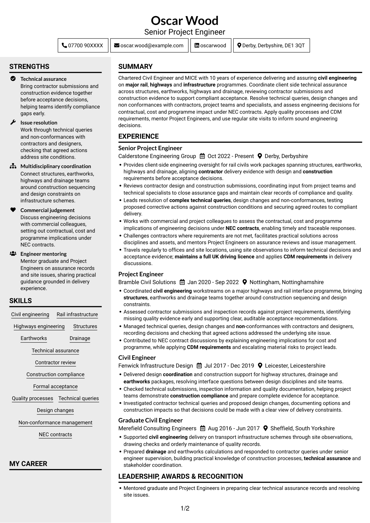 CV example — page 1