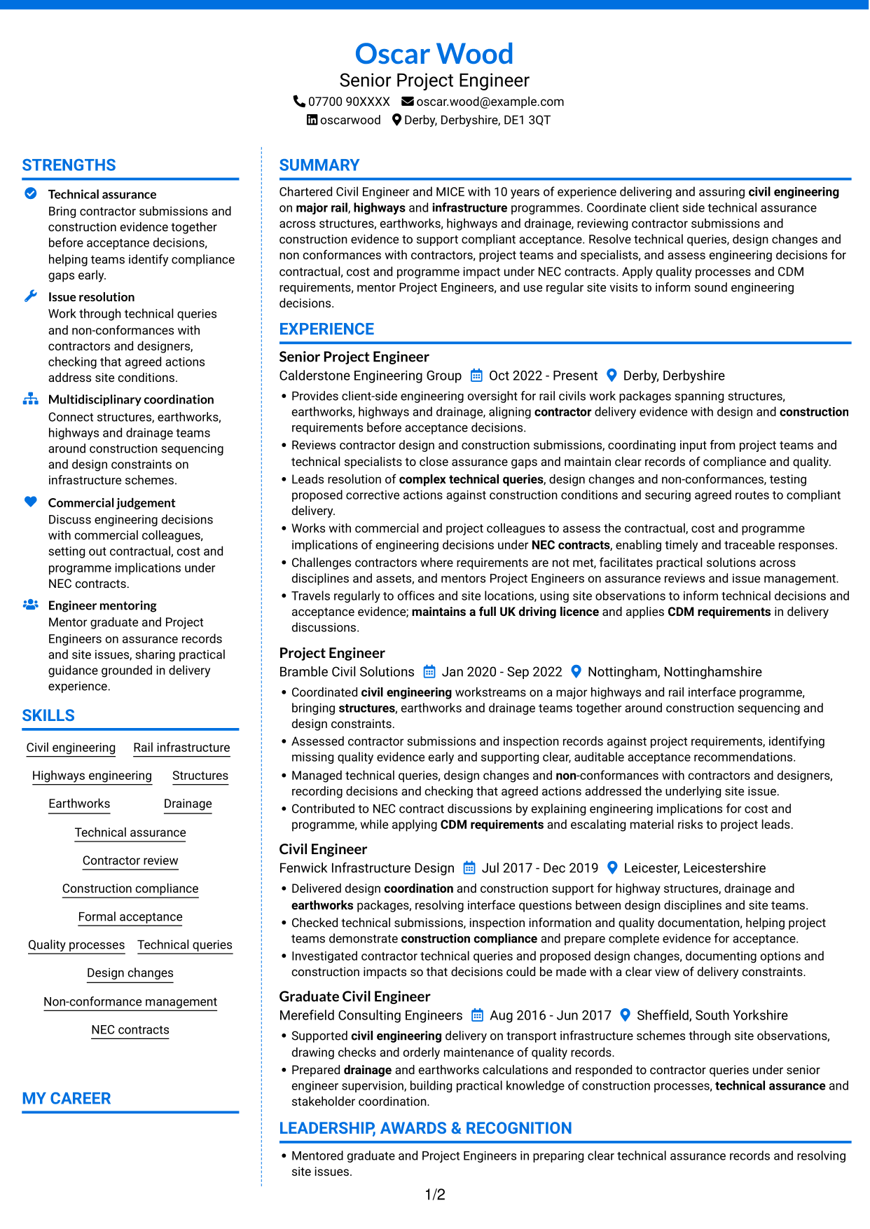 CV example — page 1