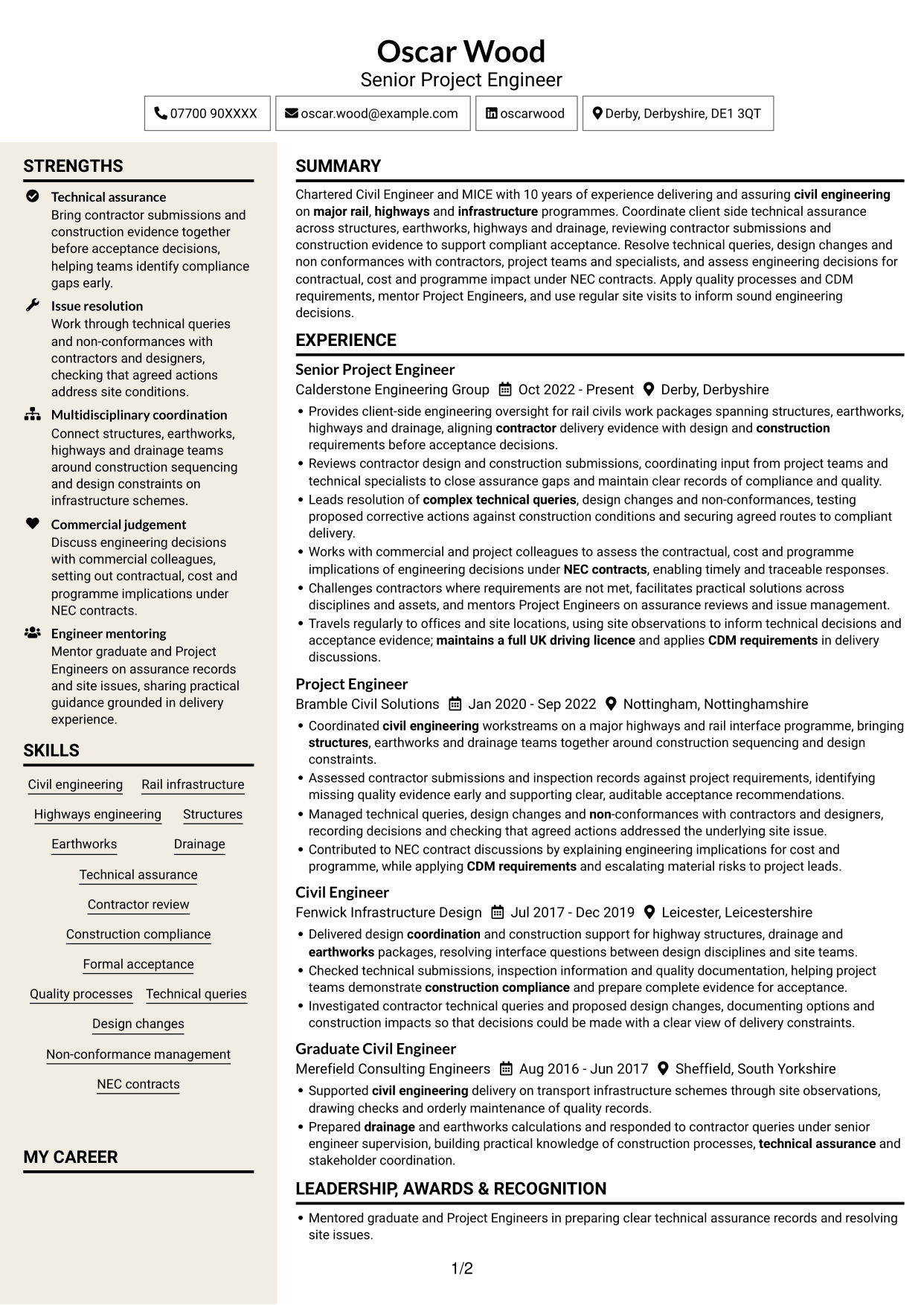 CV example — page 1