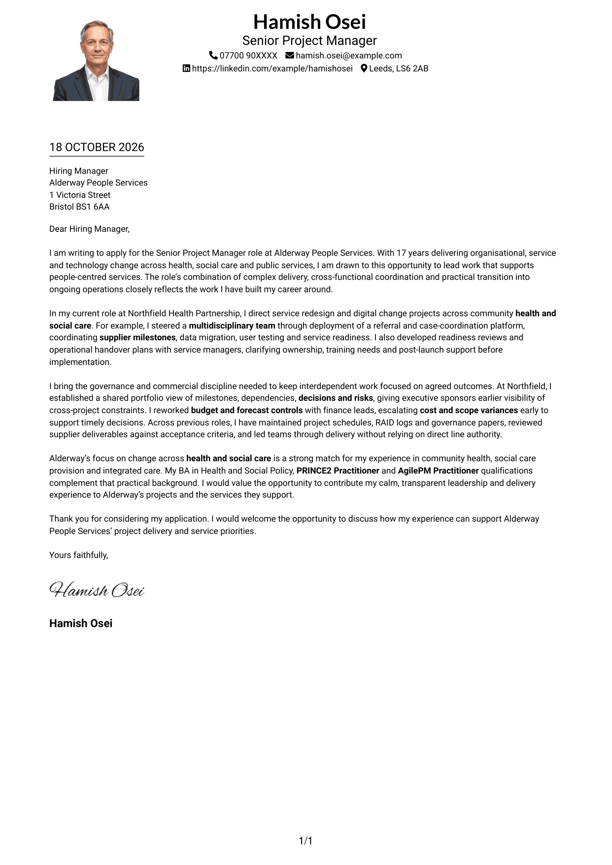 Cover letter example — page 1