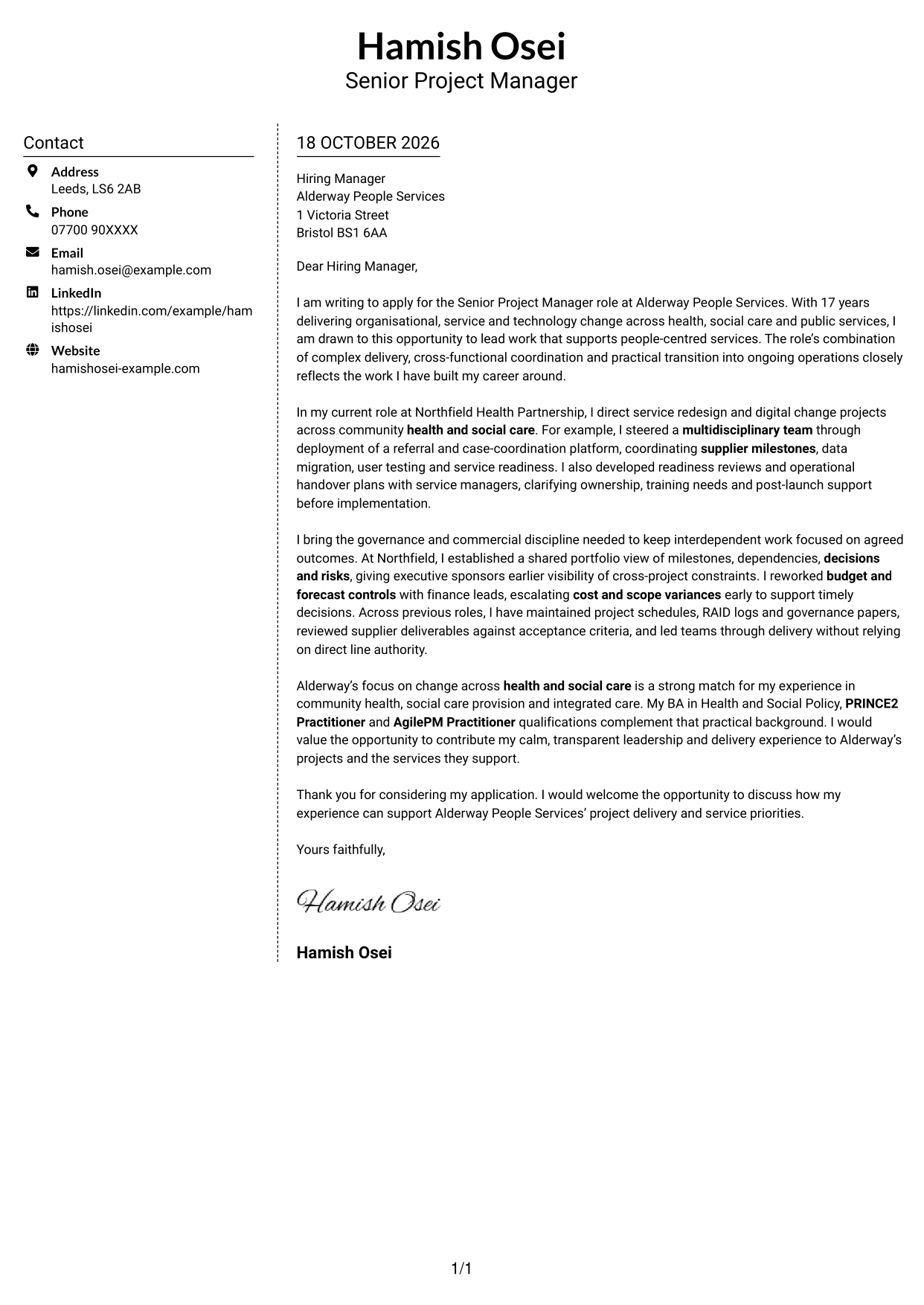 Cover letter example — page 1