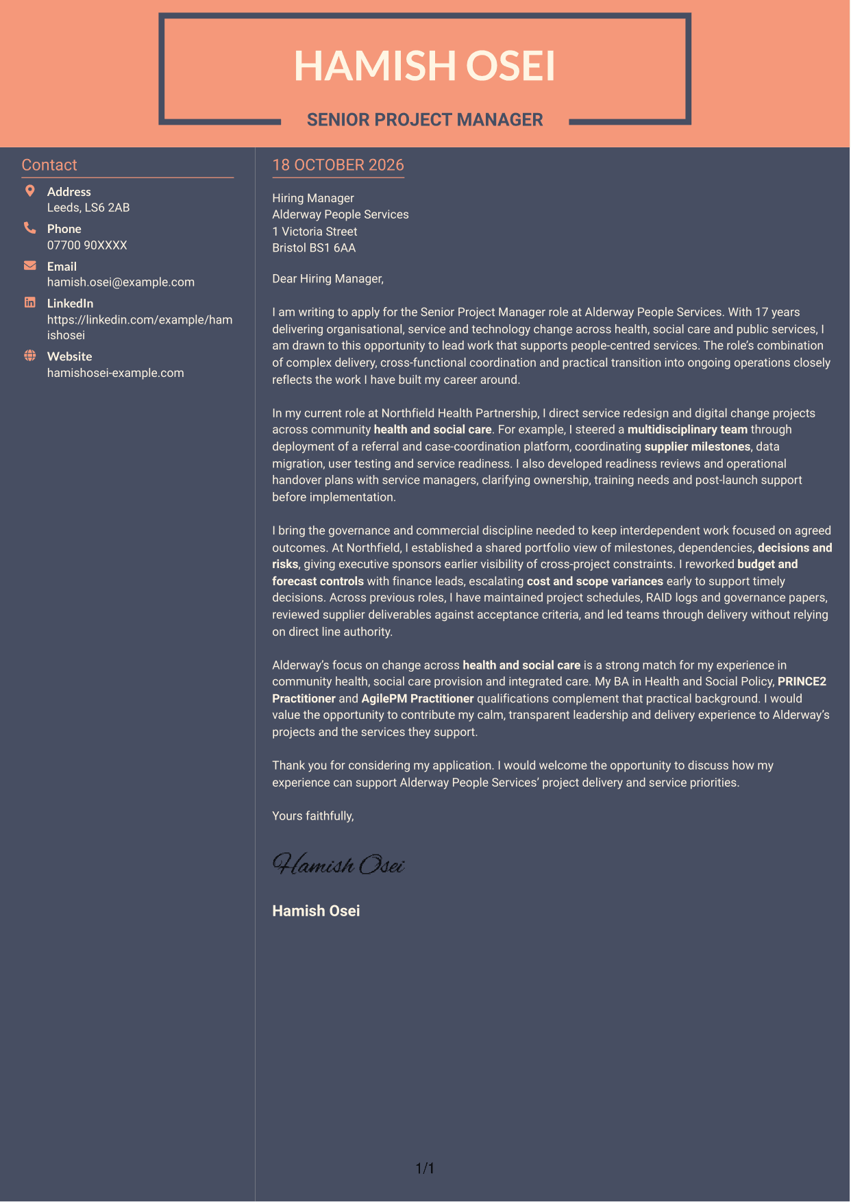 Cover letter example — page 1