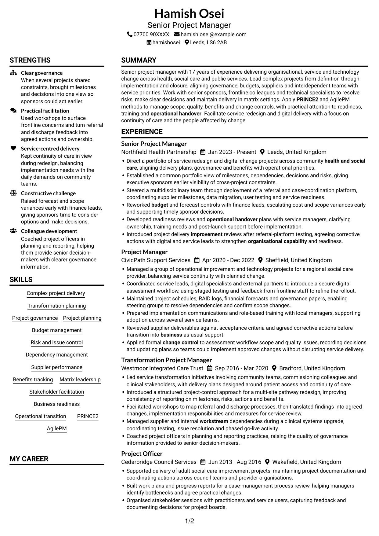 CV example — page 1