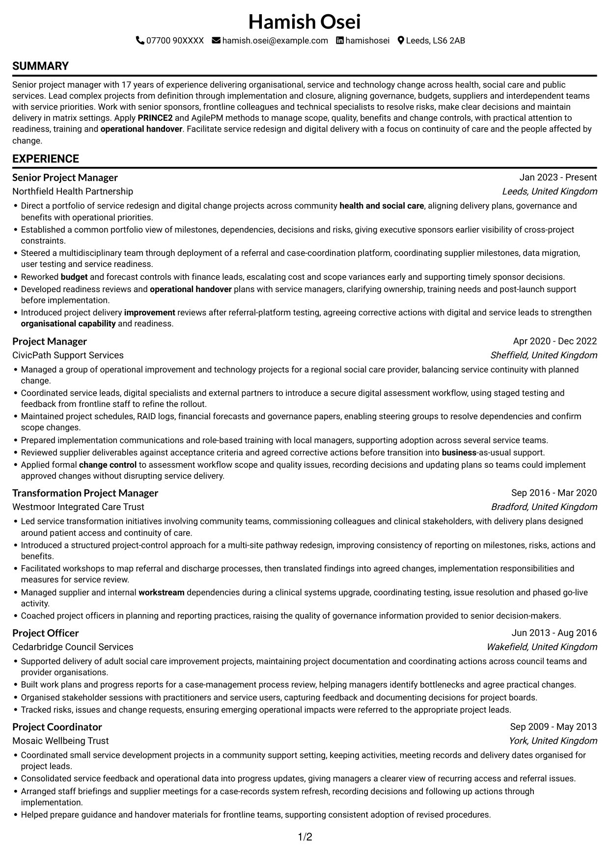 CV example — page 1
