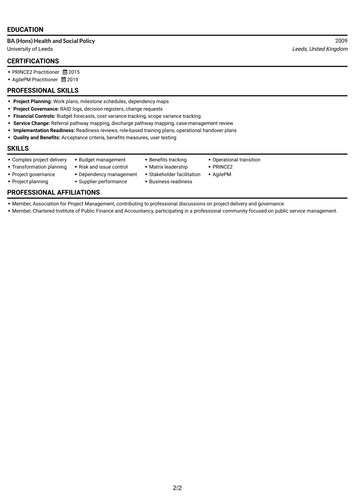 CV example — page 2