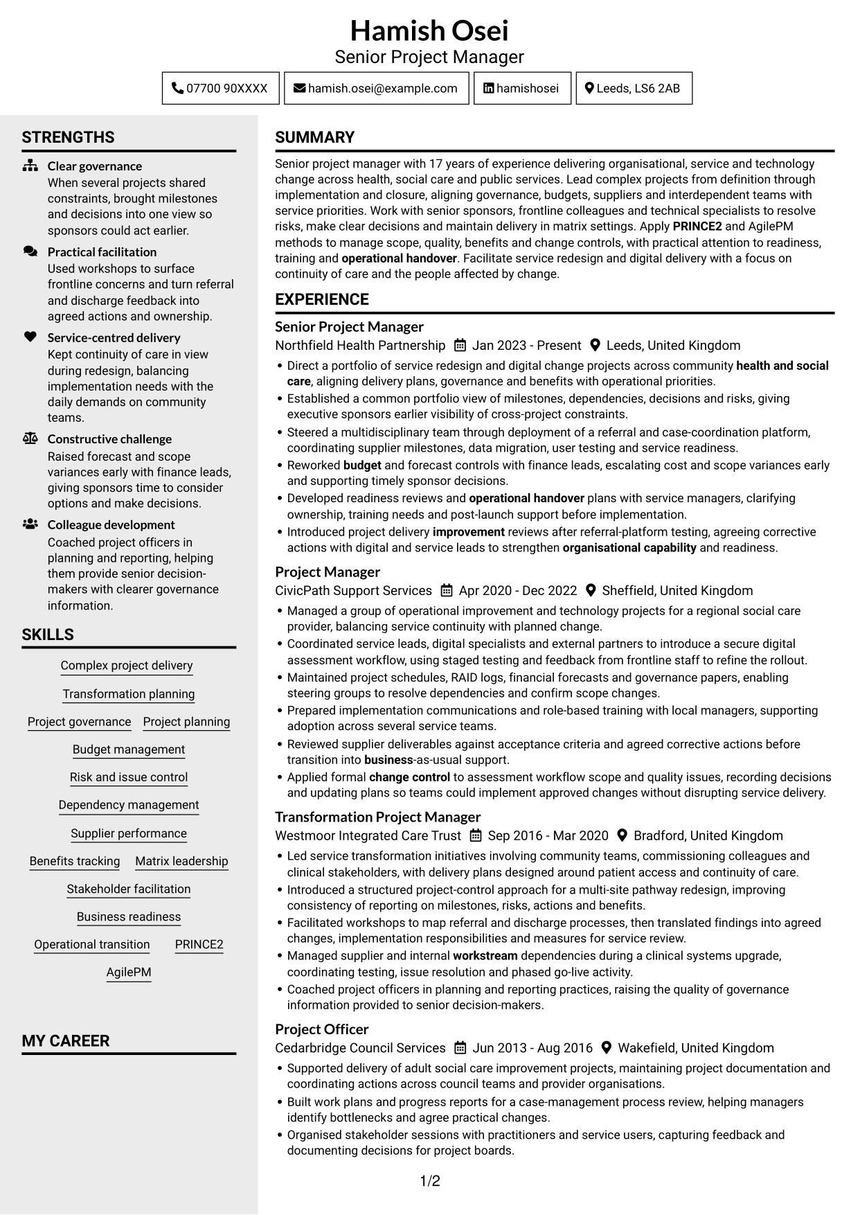 CV example — page 1