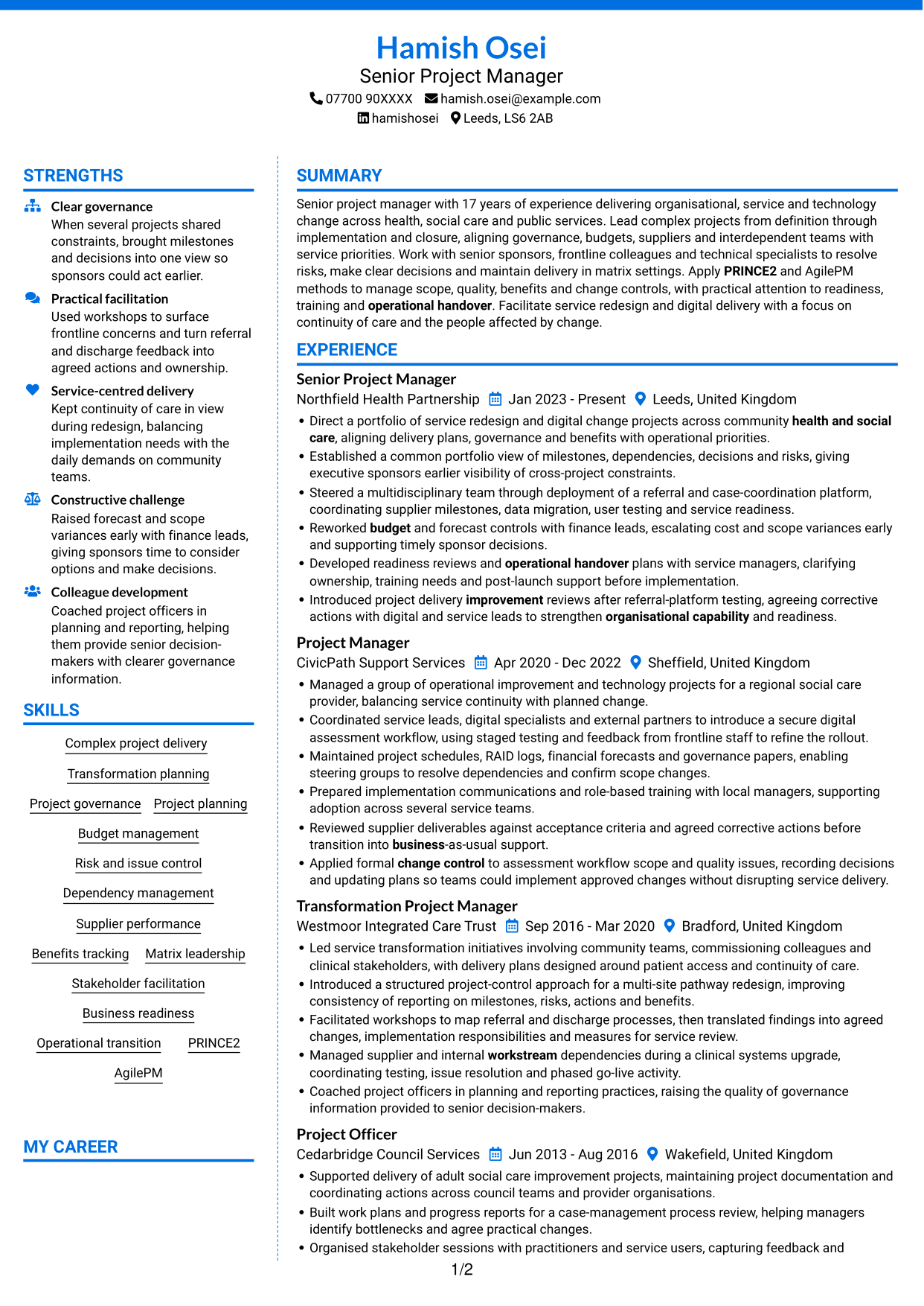CV example — page 1
