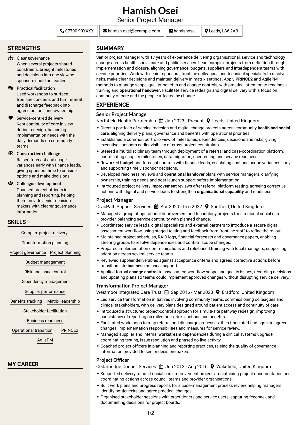 CV example — page 1