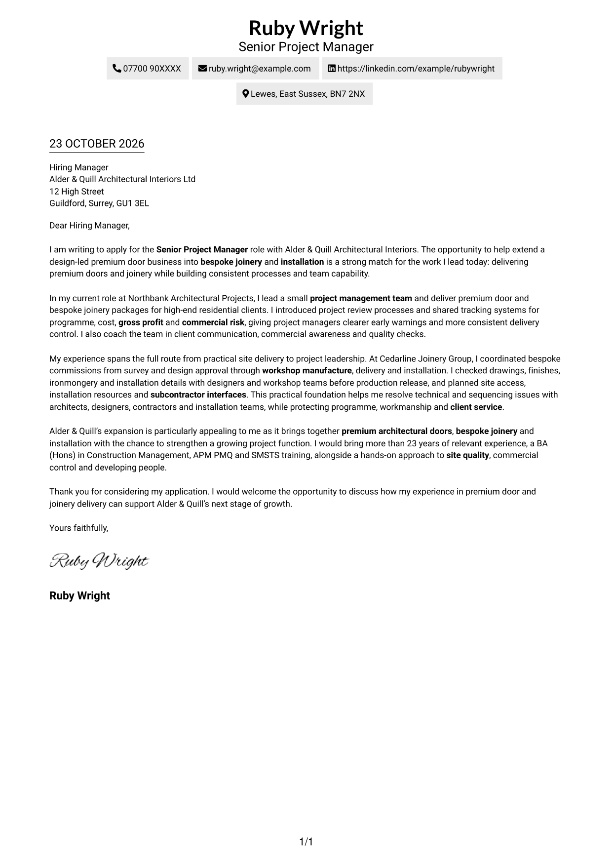 Cover letter example — page 1