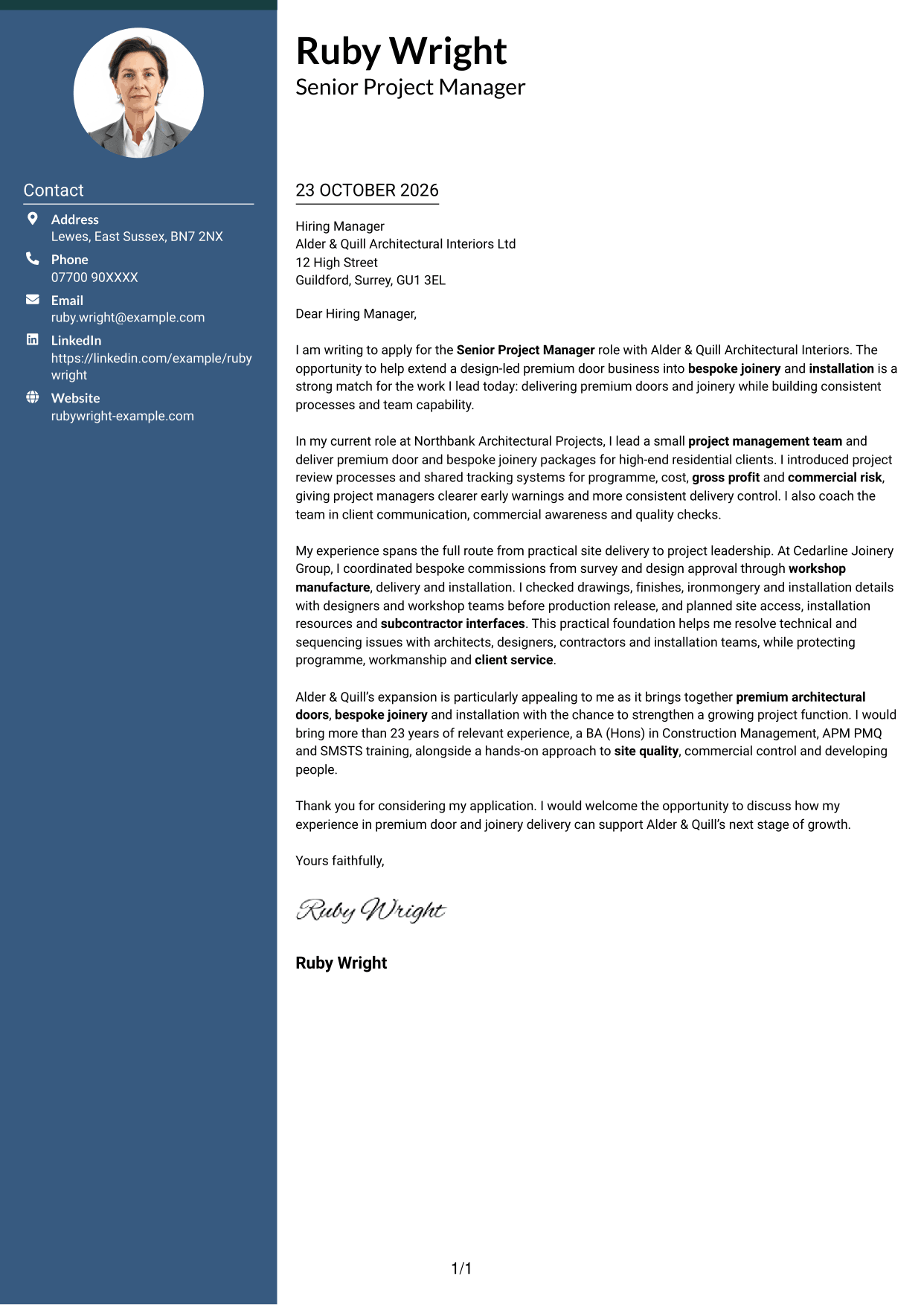 Cover letter example — page 1