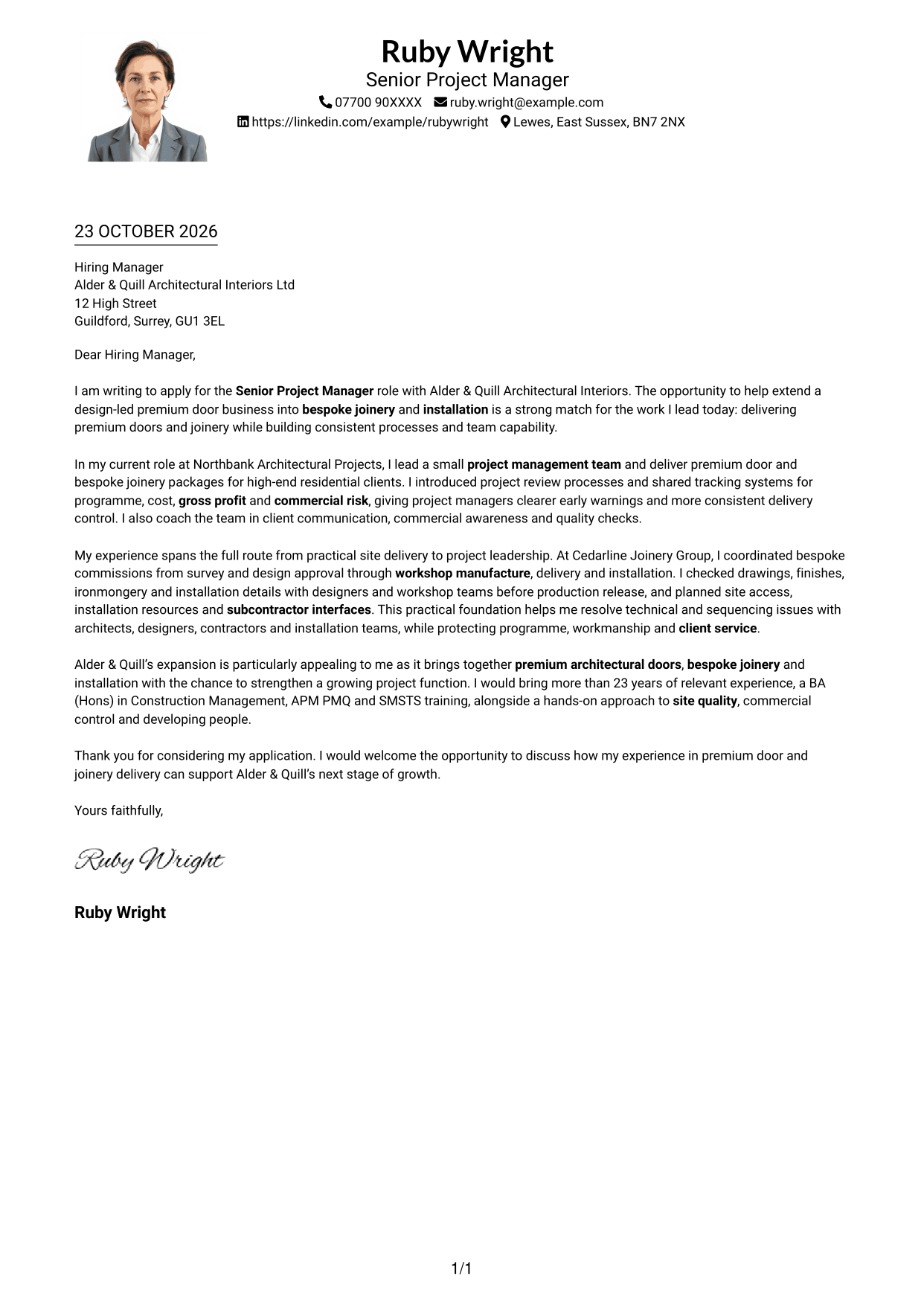 Cover letter example — page 1