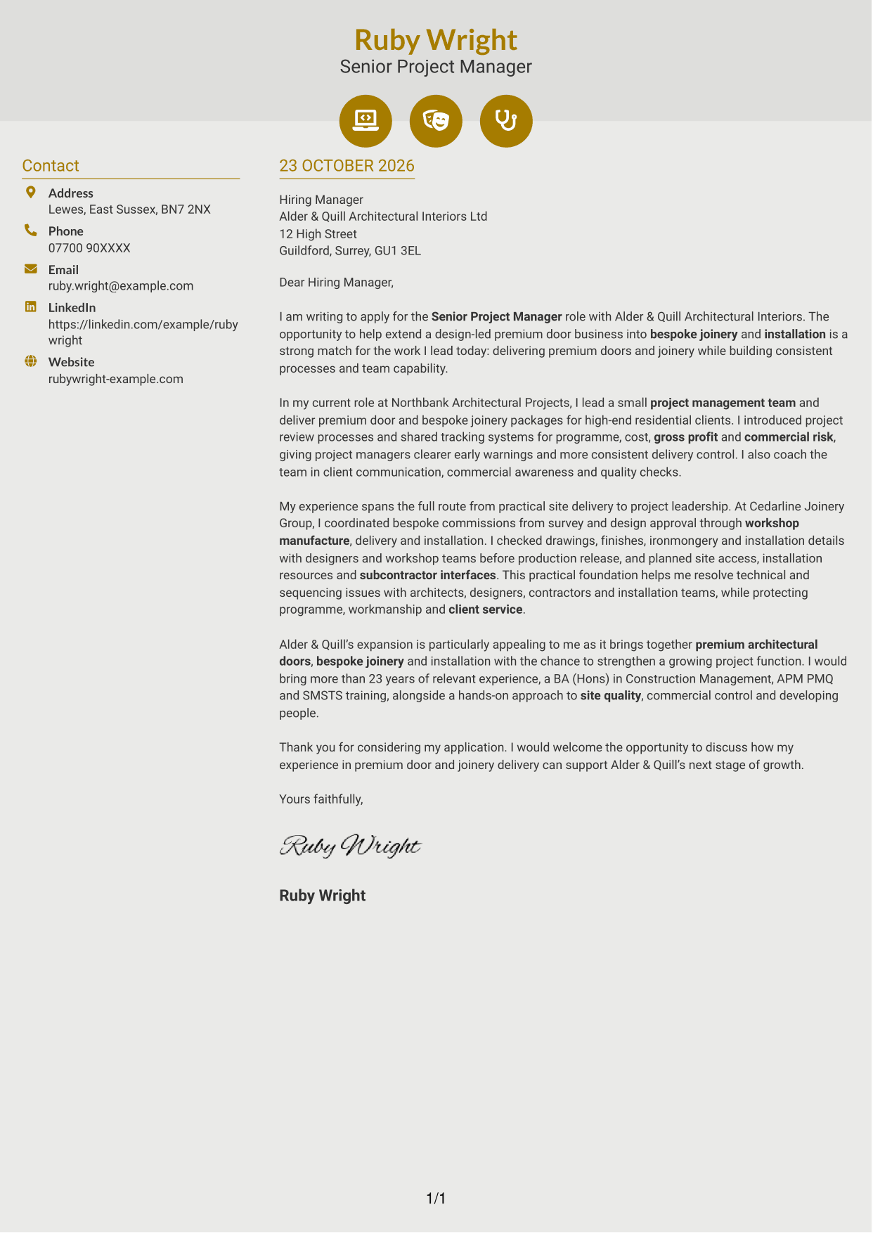 Cover letter example — page 1