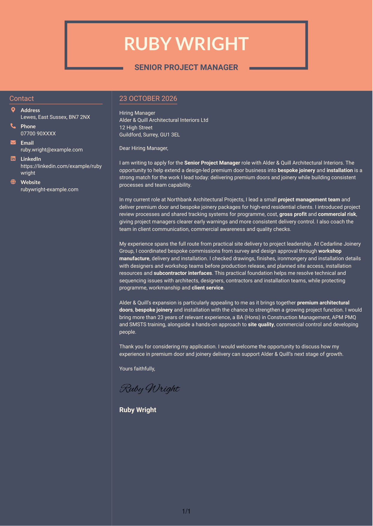 Cover letter example — page 1