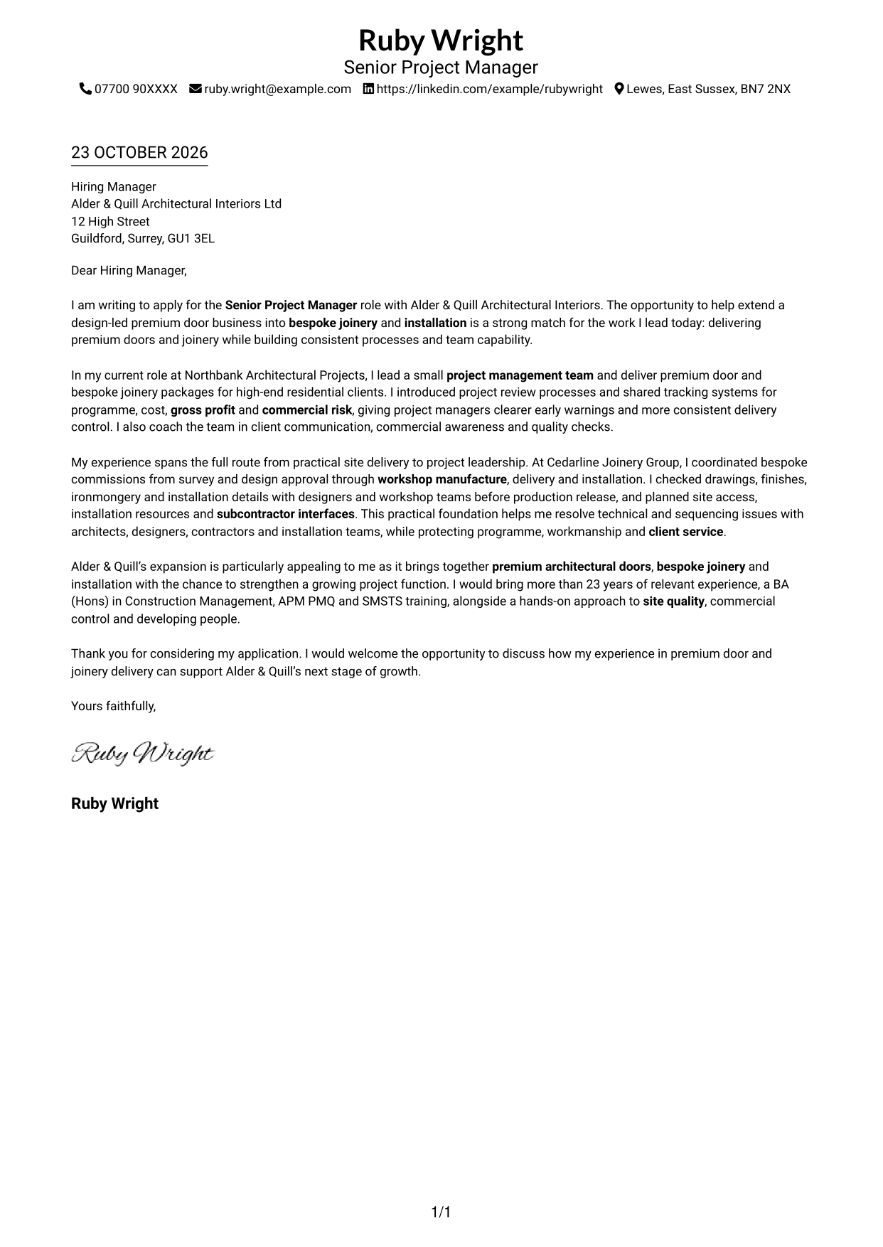 Cover letter example — page 1