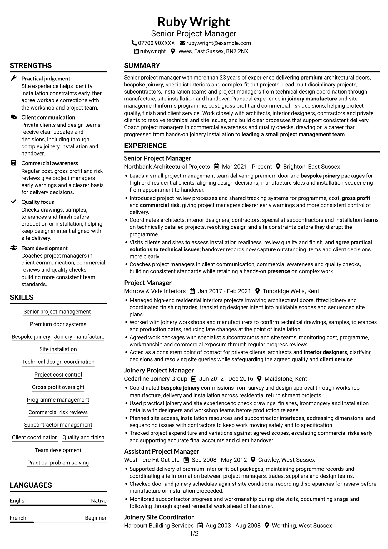 CV example — page 1