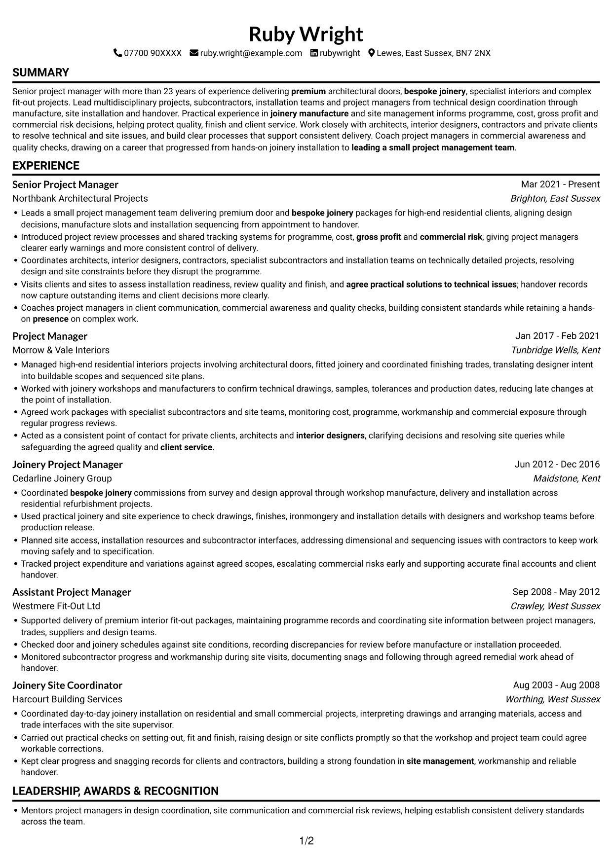 CV example — page 1