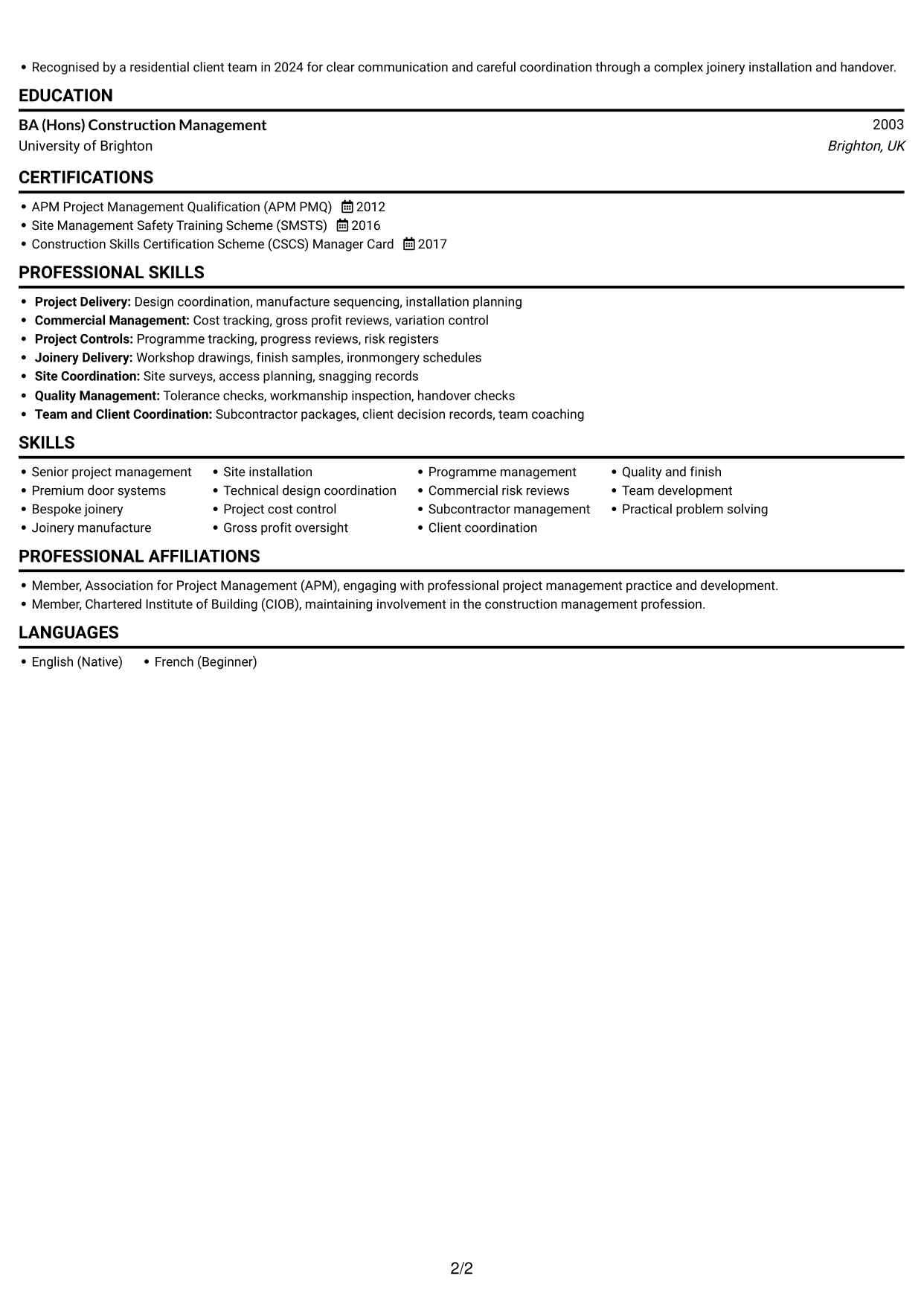 CV example — page 2